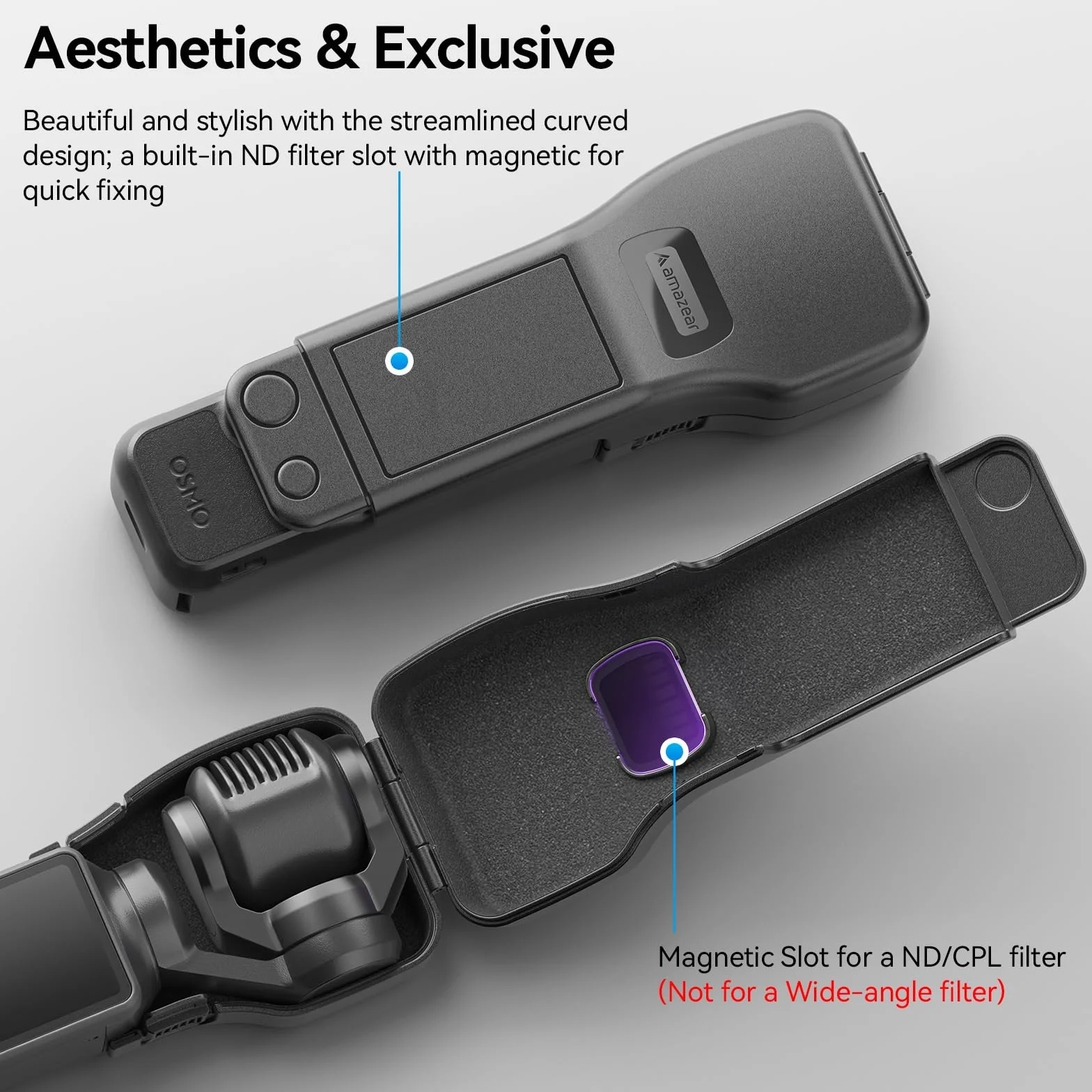 Amazear Pokrywka Ochronna Obiektywu Gimbala dla DJI Osmo Pocket 4/3, Osłona Kamery i Ekranu, Miękka Wewnętrzna Twarda Obudowa, Czarna