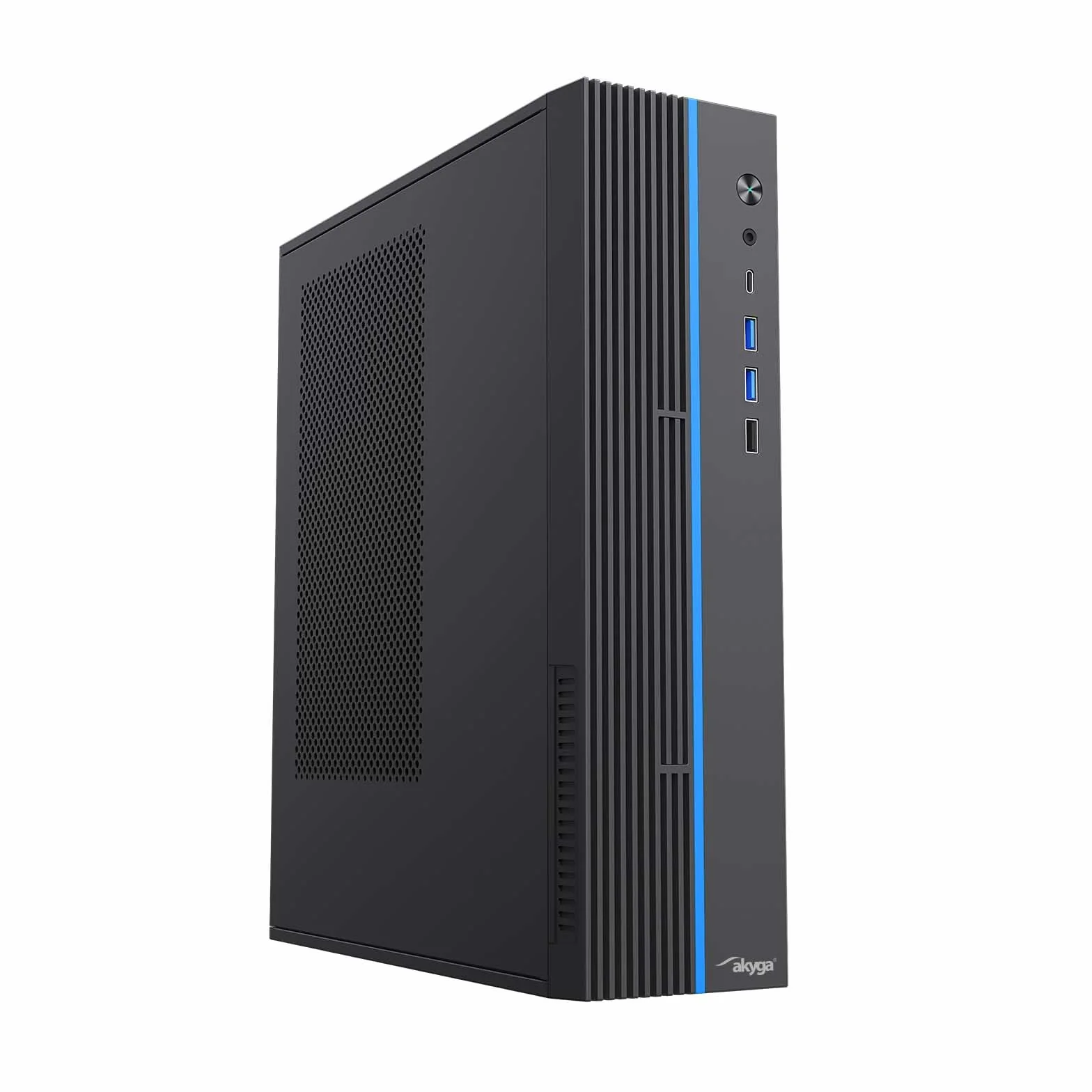 Akyga Obudowa Komputerowa SFF AK-302-01BL do Media Center Mini PC Micro ATX Mini ITX, USB-C + 2X USB 3.0 + USB 2.0, CTIA, Kensington, czarna, bez PSU