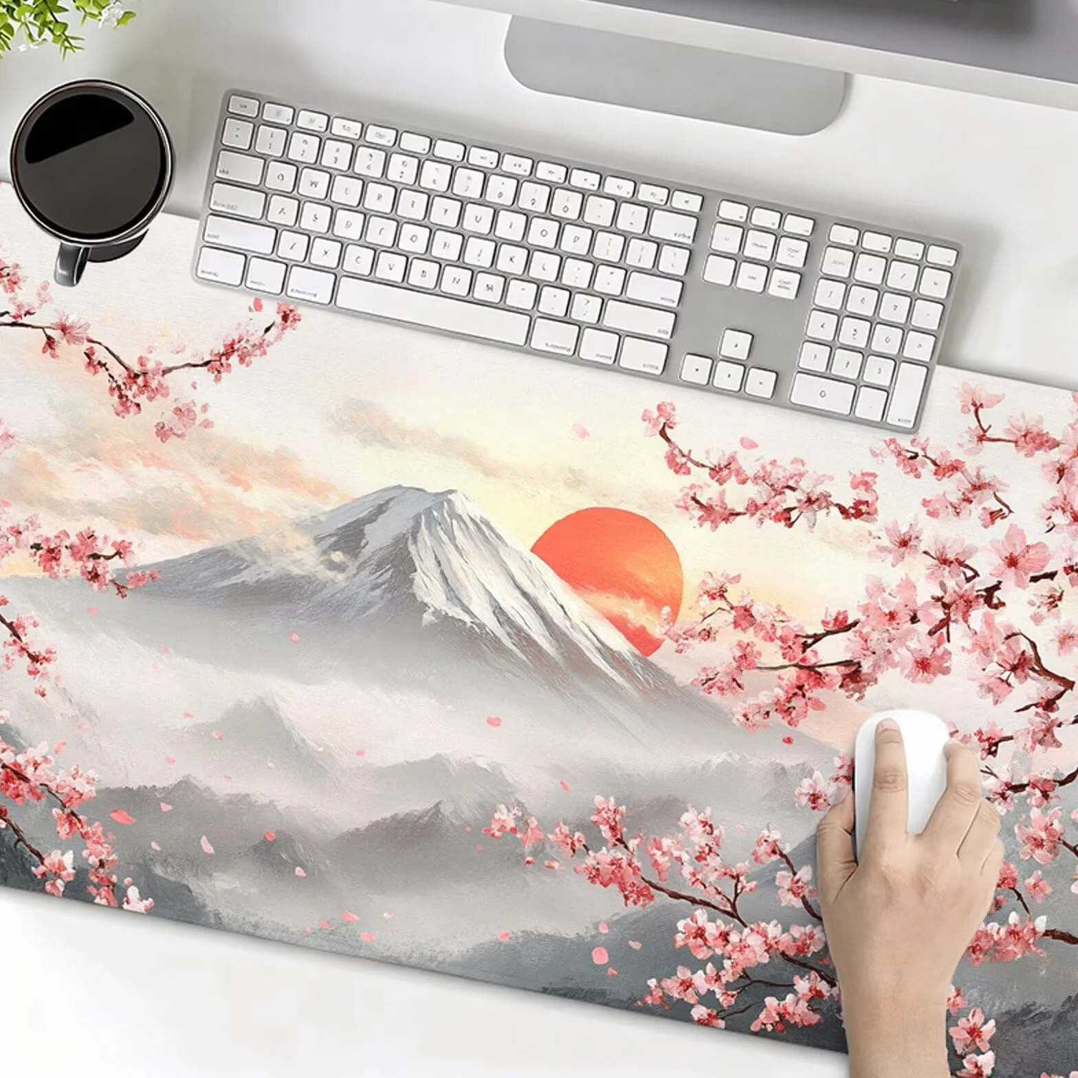 Japonia podkładka pod mysz dla graczy XXL 1000 x 500 x 3 mm podkładka pod mysz kwiaty wiśni, przeszyte krawędzie, wodoodporna i antypoślizgowa gumowa podstawa, komputer biurowy, gry, prezent dla