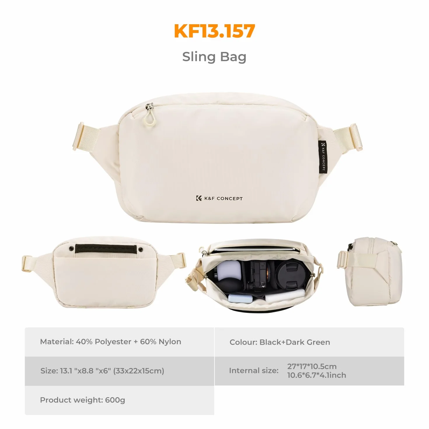 K&F Concept torba na ramię na aparat, torba na aparat do lustrzanek i obiektywów, torba na aparat na jedno ramię, torba przegubowa z uchwytem na statyw do lustrzanek Canon Sony Nikon Dron
