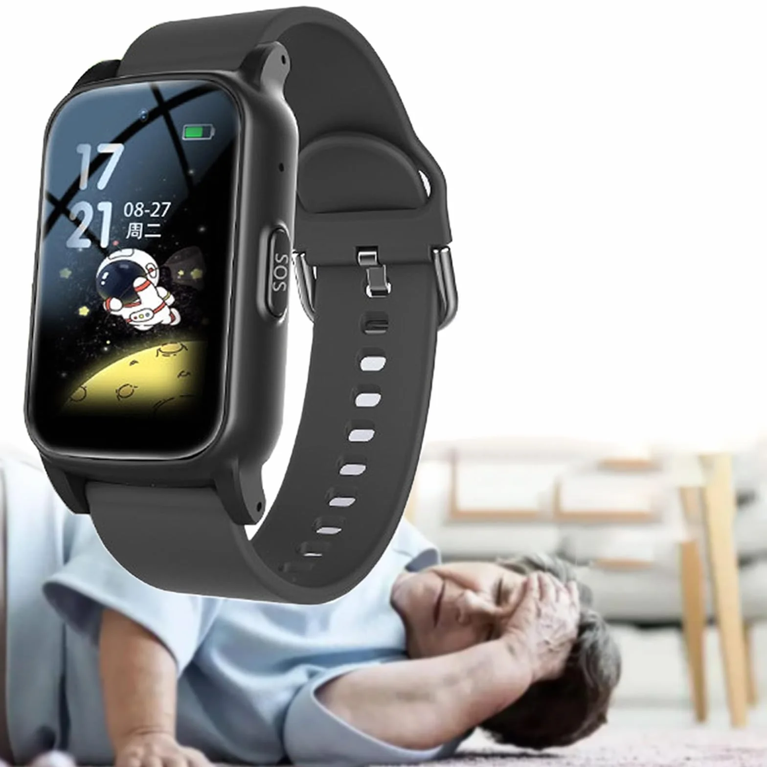 Smartwatch z wykrywaniem upadków dla seniorów, inteligentny zegarek z alarmem i funkcją SOS dla osób starszych, wykrywanie upadków, śledzenie lokalizacji GPS,Red