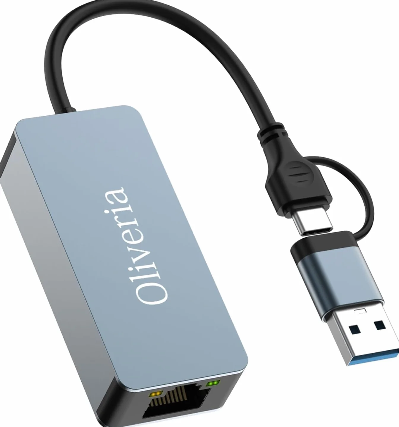 Oliveria 2.5G USB LAN Adapter, 2-W-1 USB-C Ethernet Przewodowy adapter sieciowy 100/1000/2500Mbps LAN Adapter do iPad, iPhone, MacBook, Tablet
