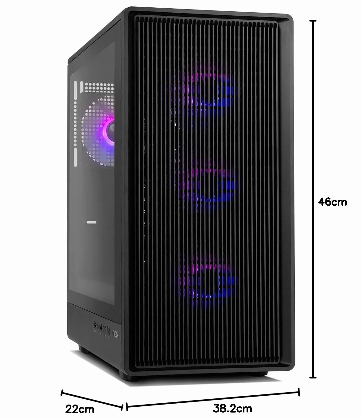 NOX XTREME PRODUCTS INFINITY IOTA – Obudowa ATX Mid-Tower | M-ATX | ITX, Zawiera 4 wentylatory ARGB 120 mm, Mesh z przodu, Hartowane szkło z boku, USB 3.0, Wsparcie dla GPU do 330 mm, Czarny