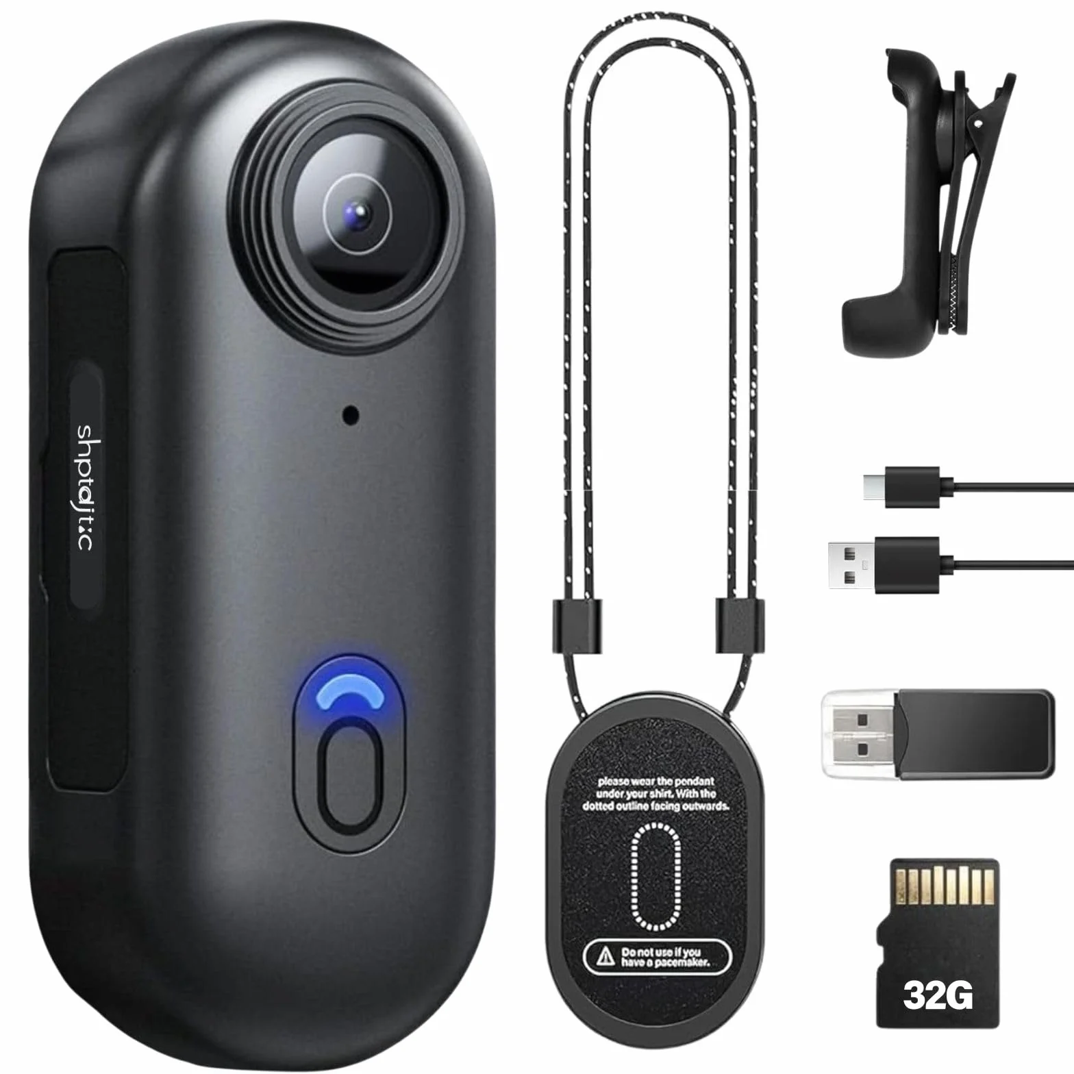 Kamera do ciała 1080P POV Pro, przenośna kamera z obrotowym klipsem 360° i klipsem magnetycznym, nagrywanie 150 minut, idealna na konferencje, podróże i spacery (1080-B-32G)