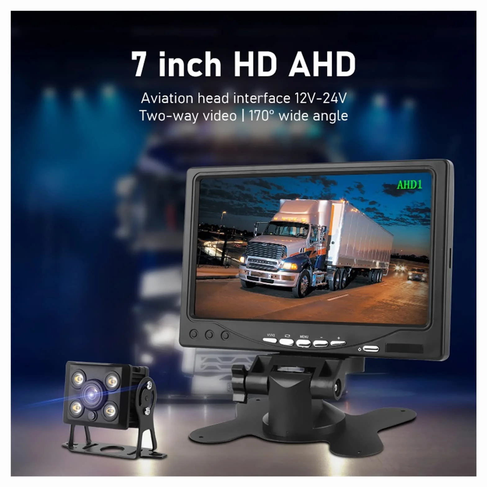 Monitor samochodowy Widok z tyłu Kopia zapasowa kamery Aviation Head Lights Night Vision Wodoodporna kamera 4PIN Ciężarówka do Koparka samochodowa(With 2 Cam 10M 10M)