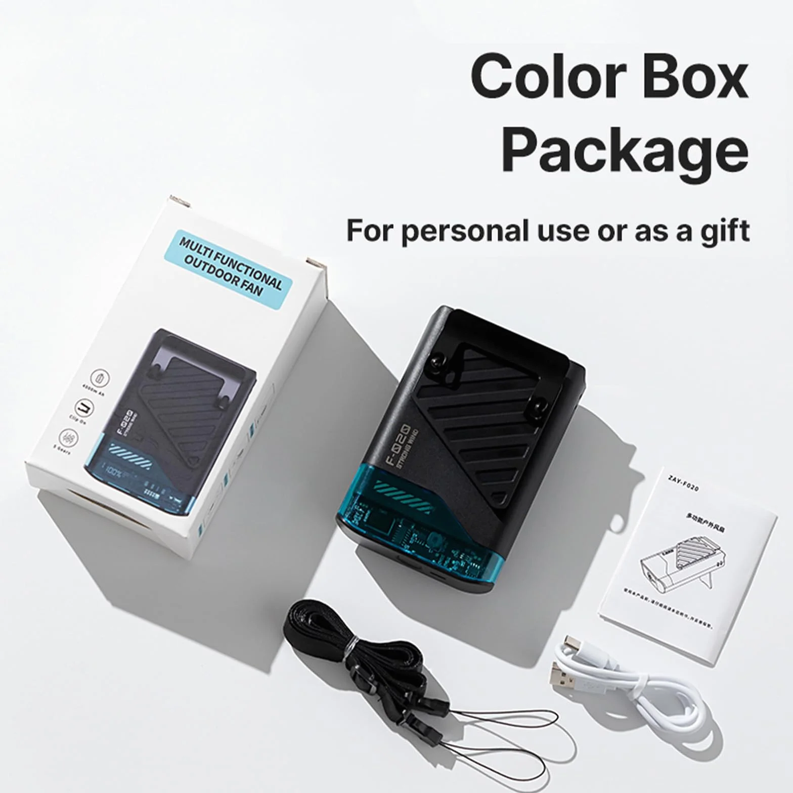 Gemmac Przenośny wentylator w talii, Stojący/Szyjny/Biodrowy/Ręczny - Wyświetlacz LED%Baterii - 5 Prędkości 10 000 obr/min, Power bank o pojemności 4000 mAh- Cichy do Biura & Praca na zewnątrz