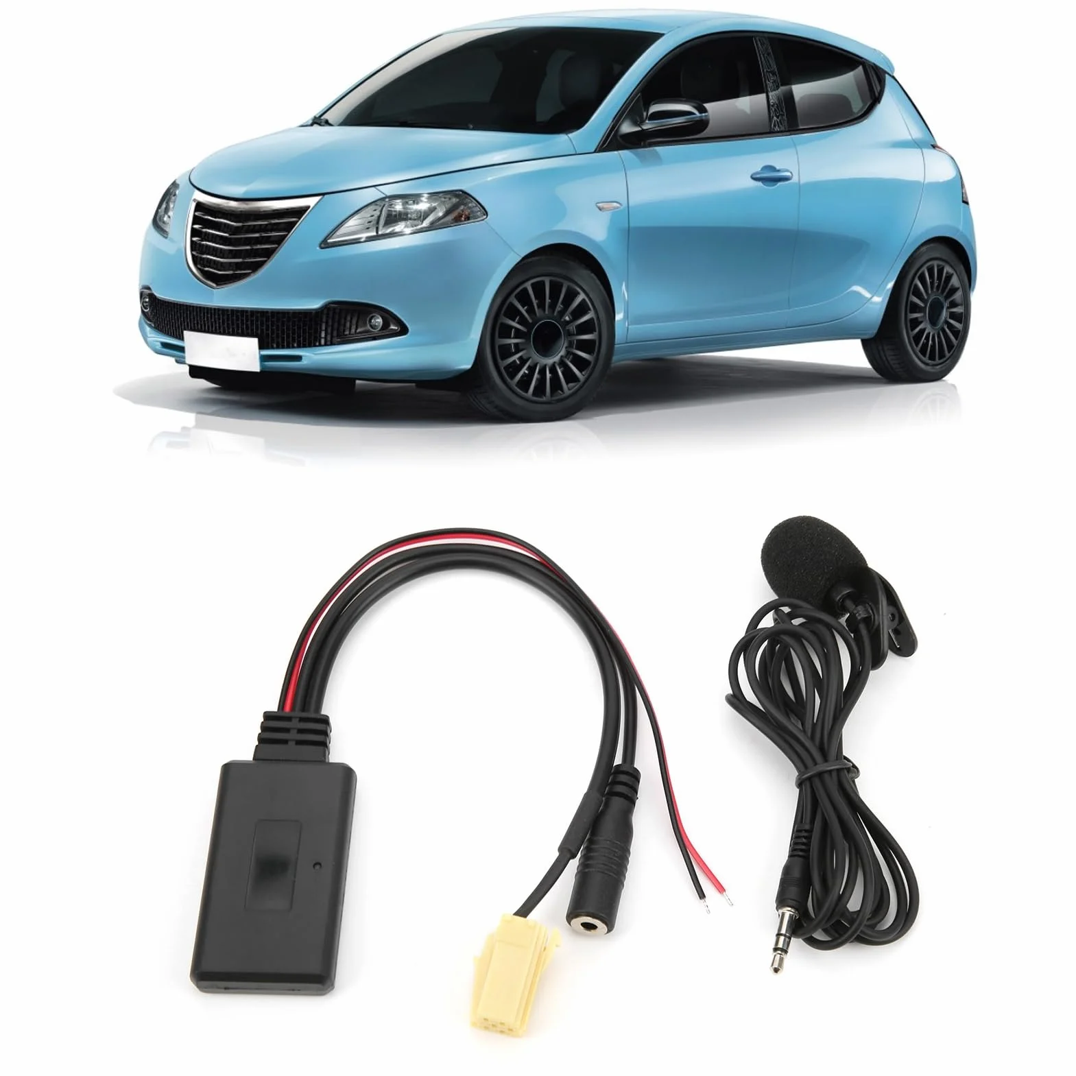 Kabel Bluetooth AUX, Adapter Kabla Bluetooth 5.0 AUX z Zestawem Głośnomówiącym Mikrofonu Zamiennik dla Fiat 500/Grande Punto/Qubo/Fiorino