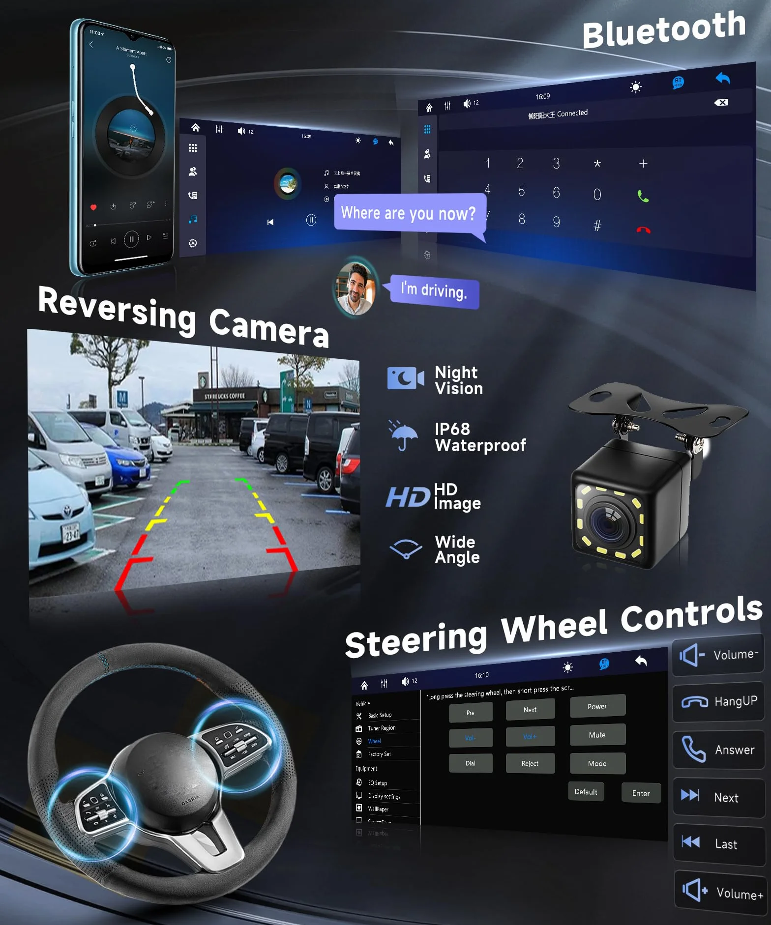 VECHTEL Radio samochodowe 2 Din z bezprzewodowym samochodem z funkcją Carplay z systemem Android, 6,8" IPS HD, ekran dotykowy stereo, samochody, obsługa Bluetooth 5.2 FM/AM/RDS 2USB / typ C Mirror