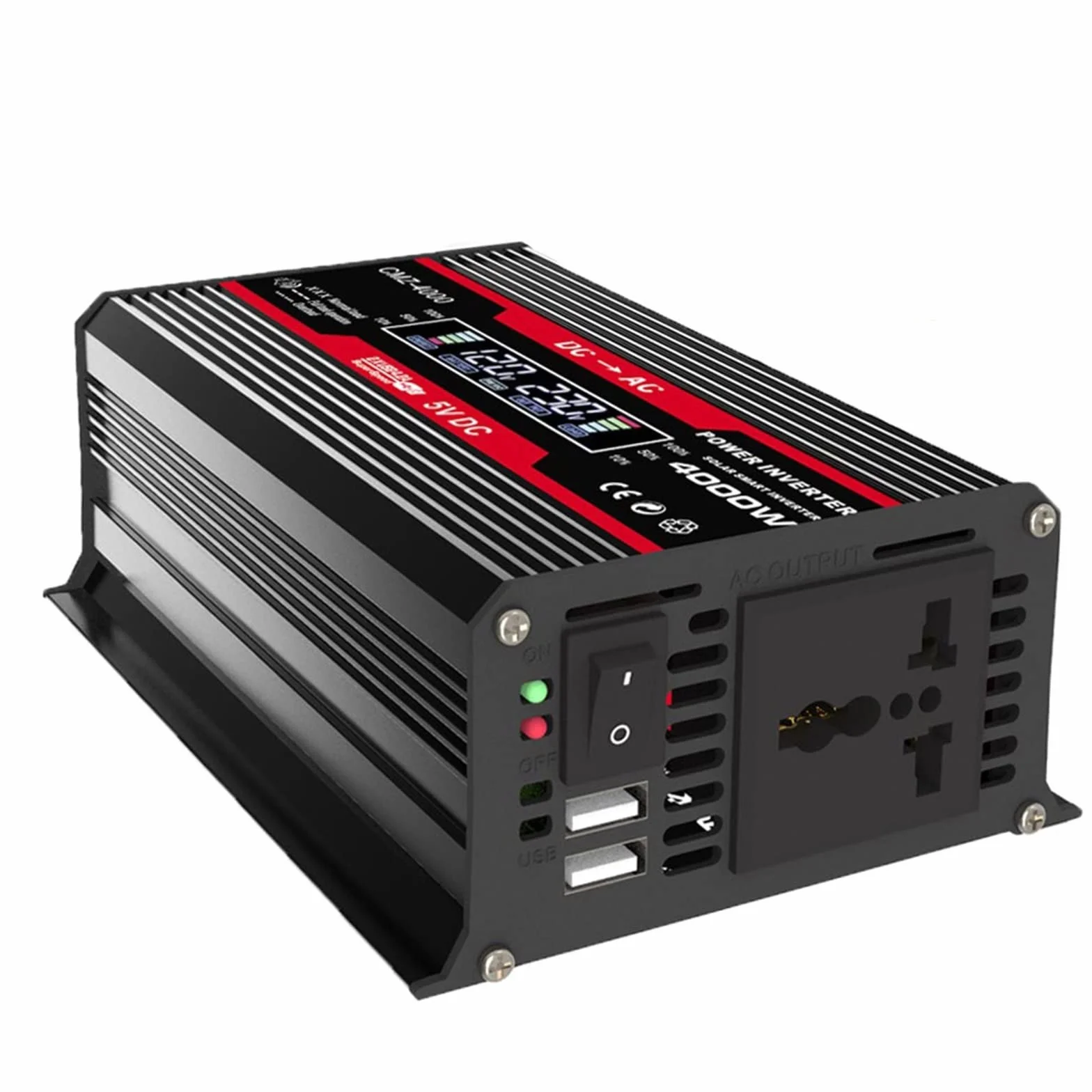 Falownik, 4000W zmodyfikowana fala sinusoidalna przetwornica napięcia 12V 220 do generatora konwerterów domowych z przetwornicą częstotliwości ładowania LCD(4000W Red)