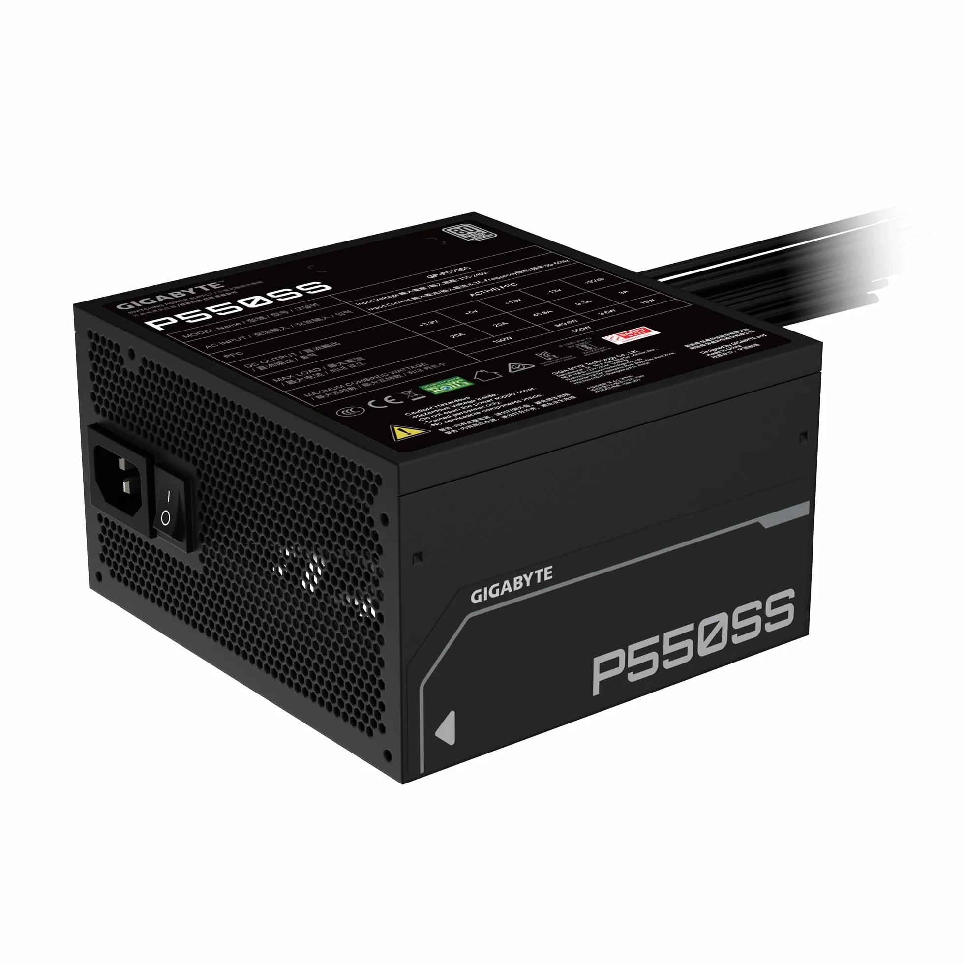 GIGABYTE Zasilacz P550SS - PCIe 5.0, 80 PLUS Silver, w pełni modułowa konstrukcja, wentylator 120 mm, kompatybilny z ATX 3.0, wtyczka EU