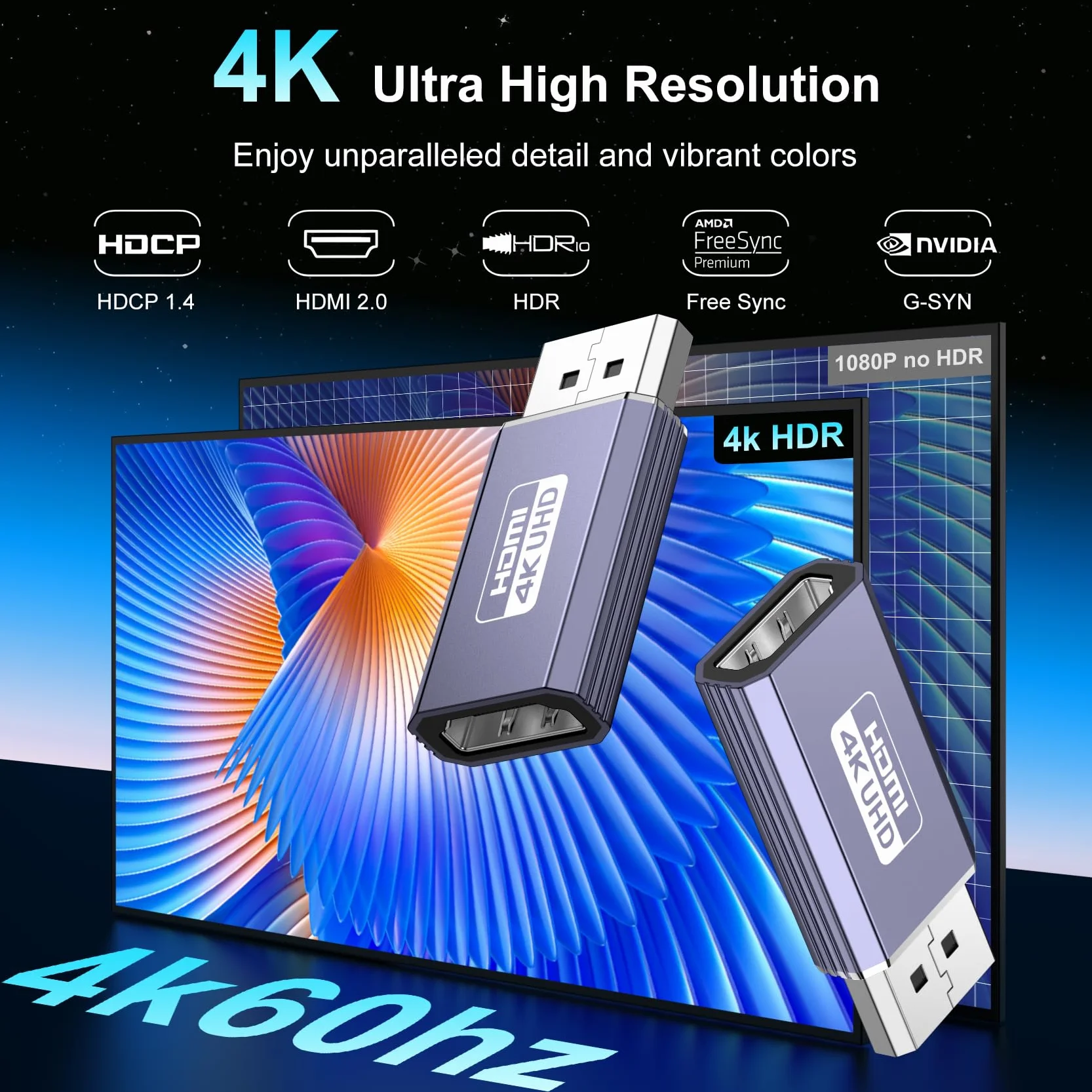 Adapter DisplayPort na HDMI, 2 sztuki, uniwersalny, obsługuje 4K przy 60 Hz/4K przy 30 Hz/2K przy 60 Hz/1080P przy 120 Hz. Kompatybilny z Lenovo, HP, Dell, GPU, AMD, NVIDIA i komputerami stacjonarnymi