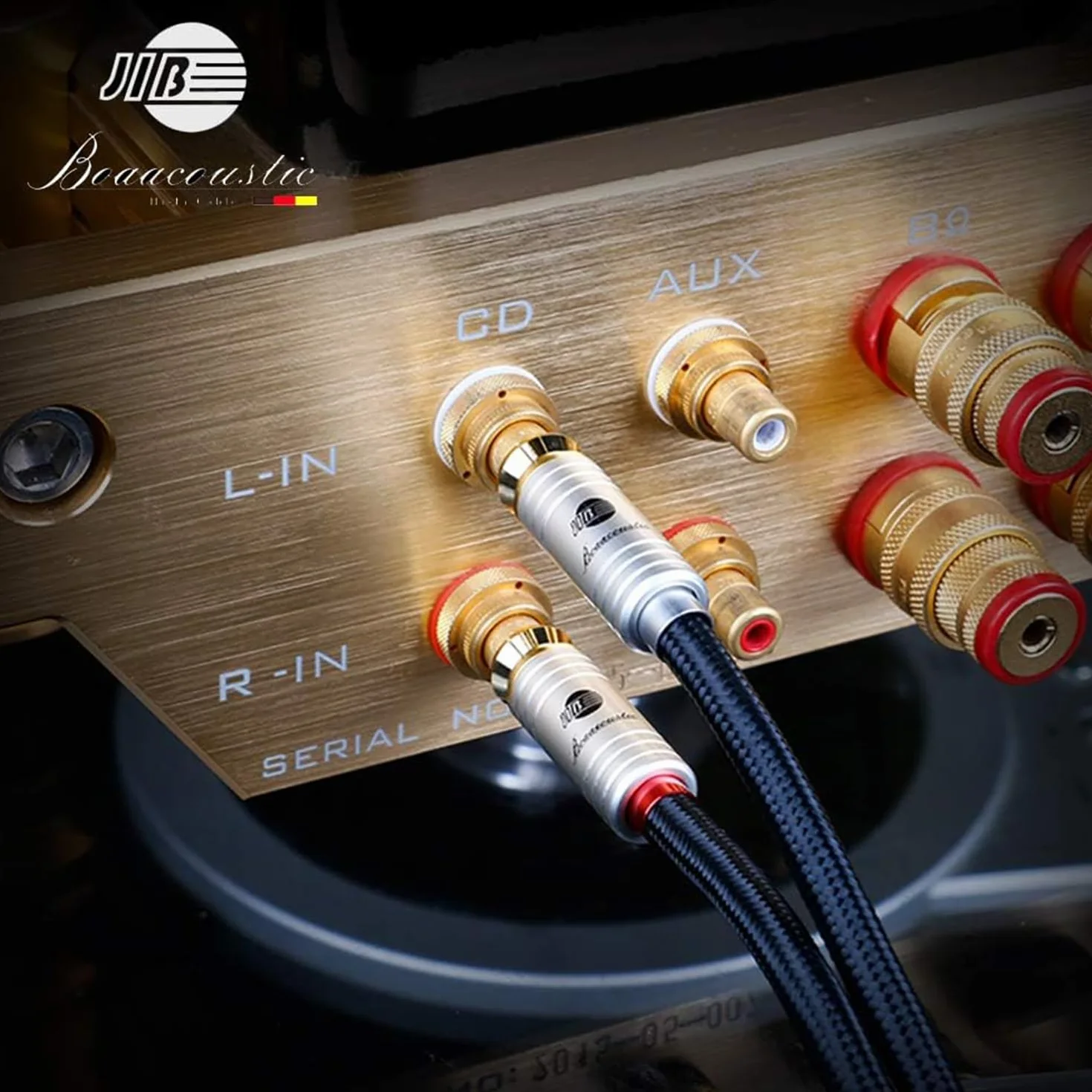 BOAACOUSTIC JIB kabel audio cinch, 1 m, high end audiofil, kabel Hifi RCA, 2 x wtyczka do 2 wtyczek, do instalacji HiFi, odbiornika HiFi, kina domowego, odtwarzacza Blu-Ray, wzmacniacz do CD (1M