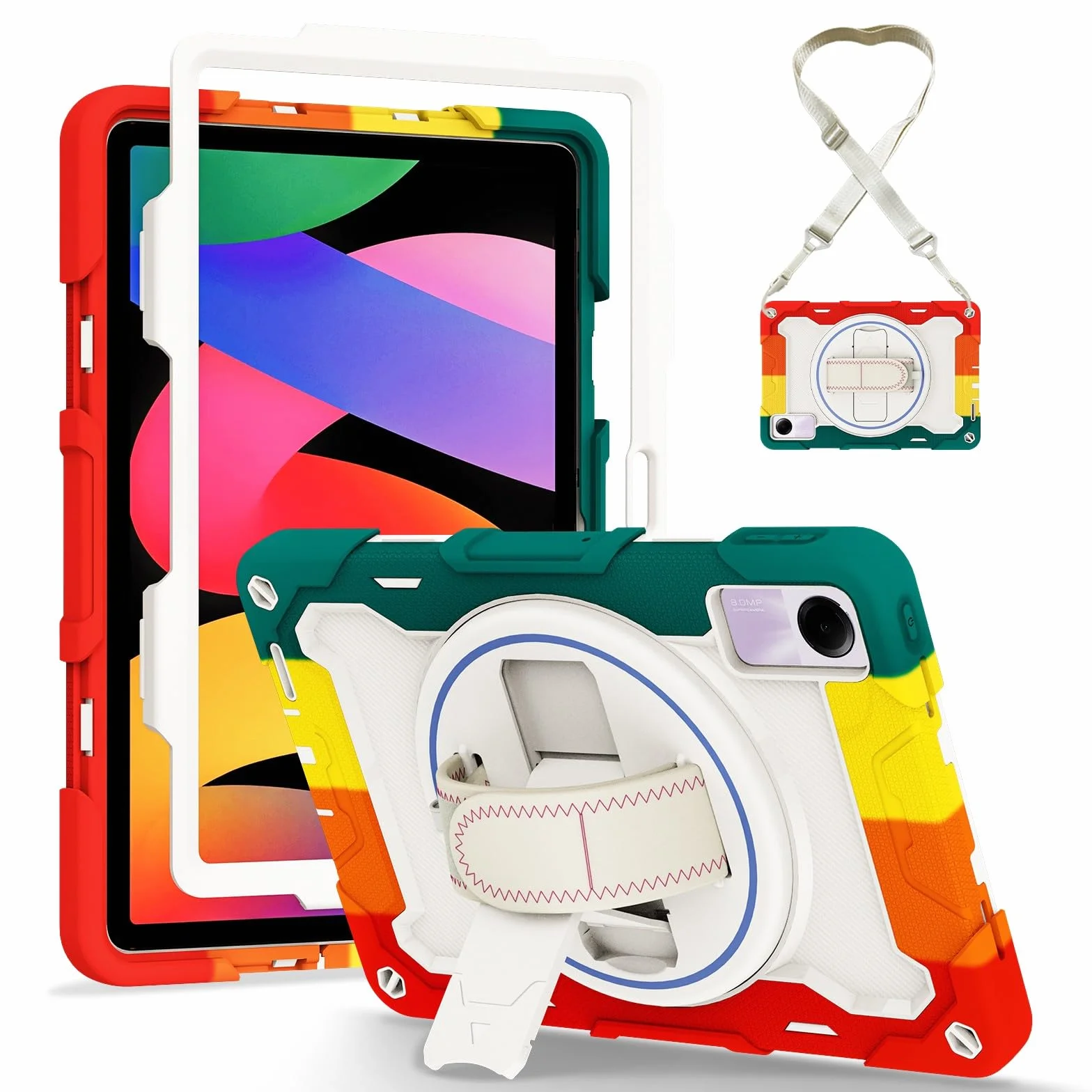 Generic etui kompatybilne z Xiaomi Poco Pad M1 (kolor: kolorowy czerwony) odporny na wstrząsy twardy tył twardy silikon pełna pokrywa stojak pokrowiec pasek