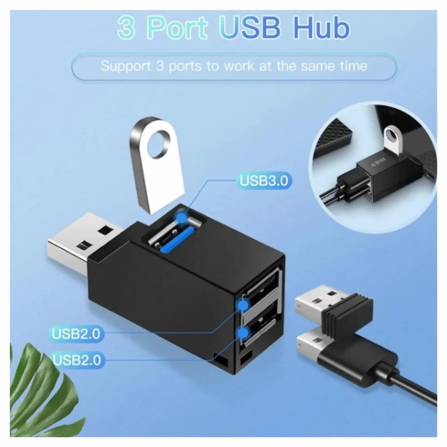 Hub USB 3.0 1-3 porty do mini rozdzielacza do laptopa, szybki adapter ekspander do PC (czarny)
