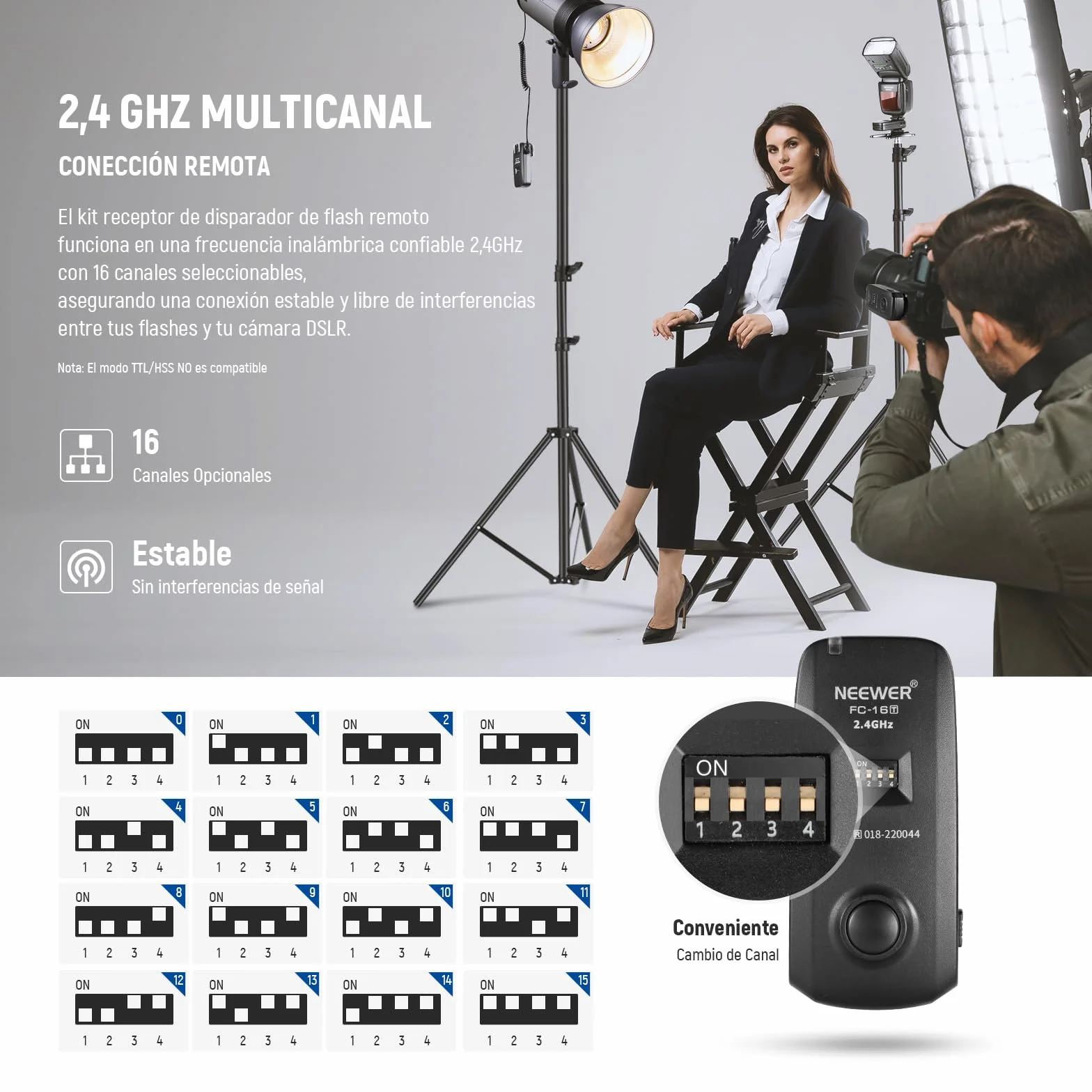 NEEWER FC-16 2,4 G bezprzewodowa migawka studyjna migawka wyzwalacz lampy błyskowej z dwoma odbiornikami, kompatybilny z Nikon D7100 D7000 D5100 D5000 D3200 D3100 D600 D90 D800E D800 D700 D300S D3300S