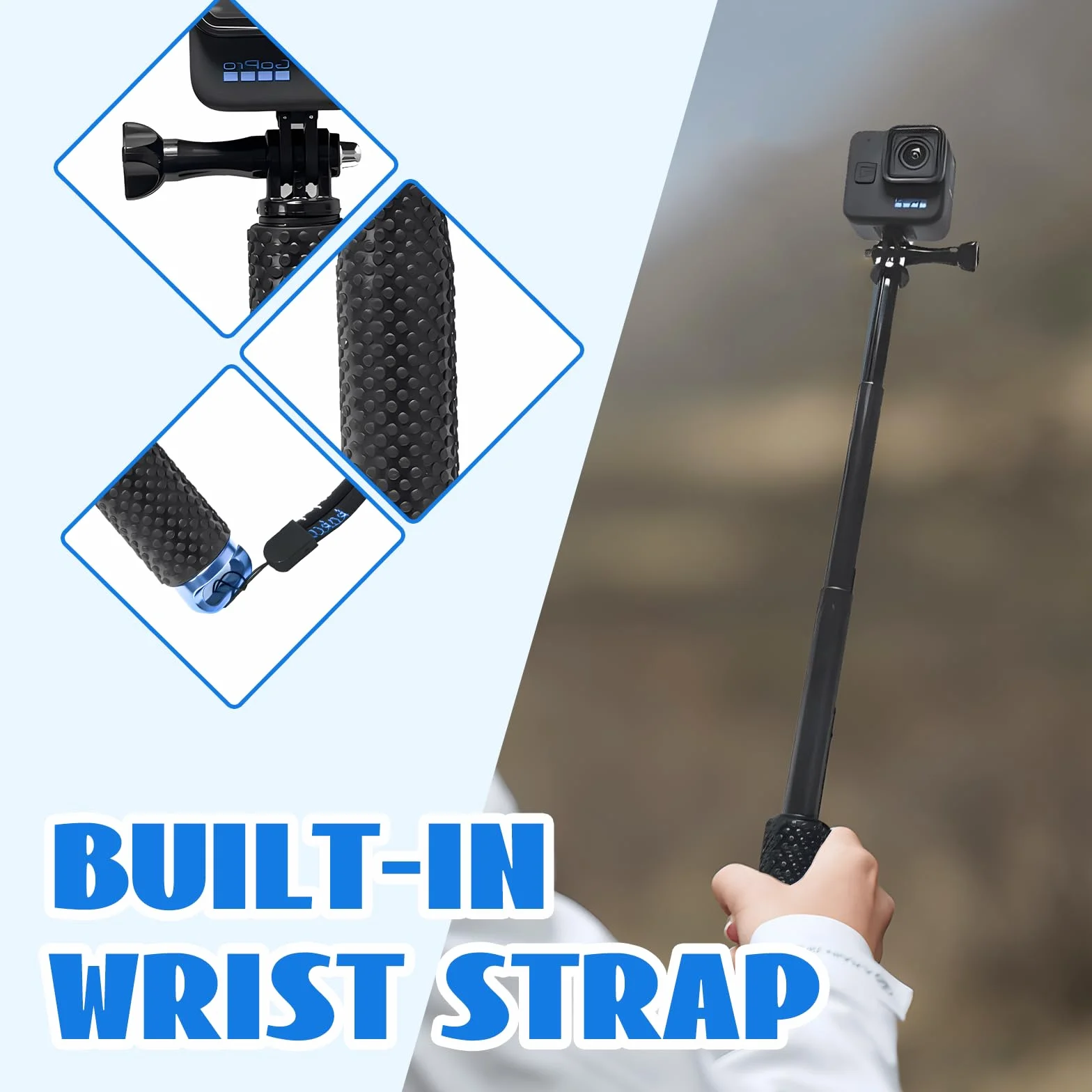 Wodoodporny wysuwany kij do selfie, aluminiowy uchwyt do GoPro 3+/4/3/2/5, 48.3 cm