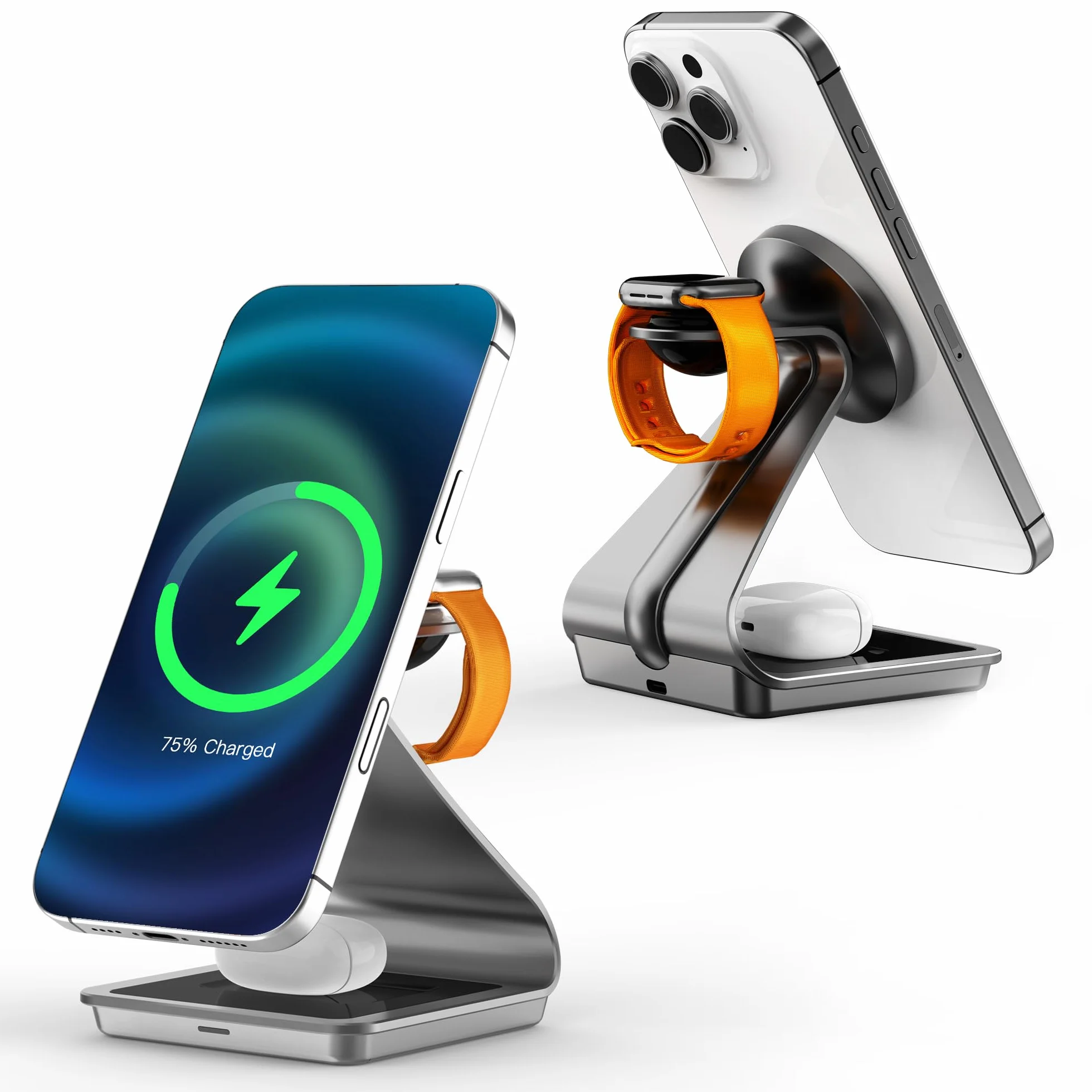 Magnetyczna bezprzewodowa stacja ładująca 3 w 1, stojak na ładowarkę JE do iPhone'a serii 16/15/14/13/12, do Apple Watch 8/7/6/5/4/3/2/SE, AirPods 3/2/Pro