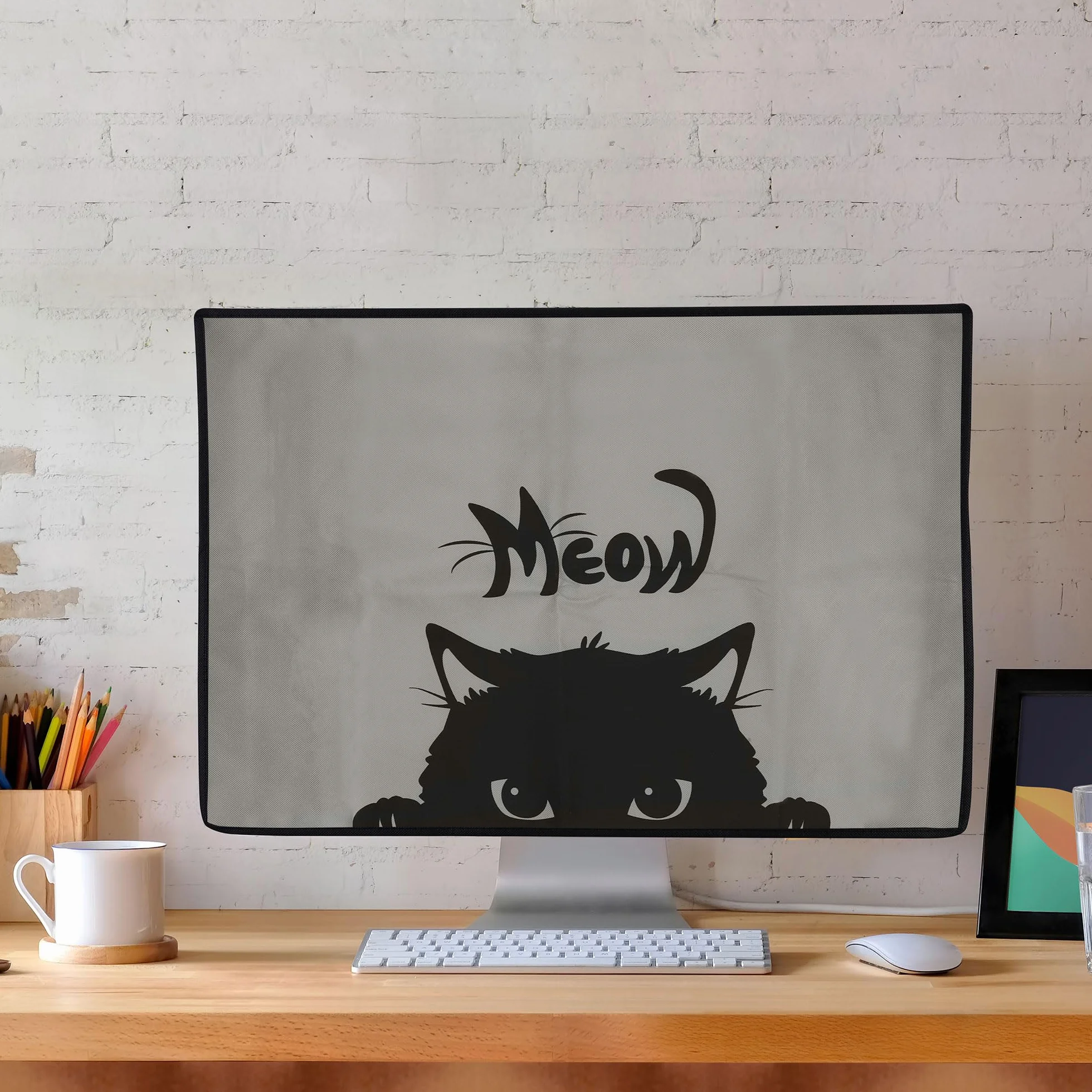 kwmobile Pokrowiec na monitor komputerowy kompatybilny z monitorami 31-32", Meow Cat szary/czarny