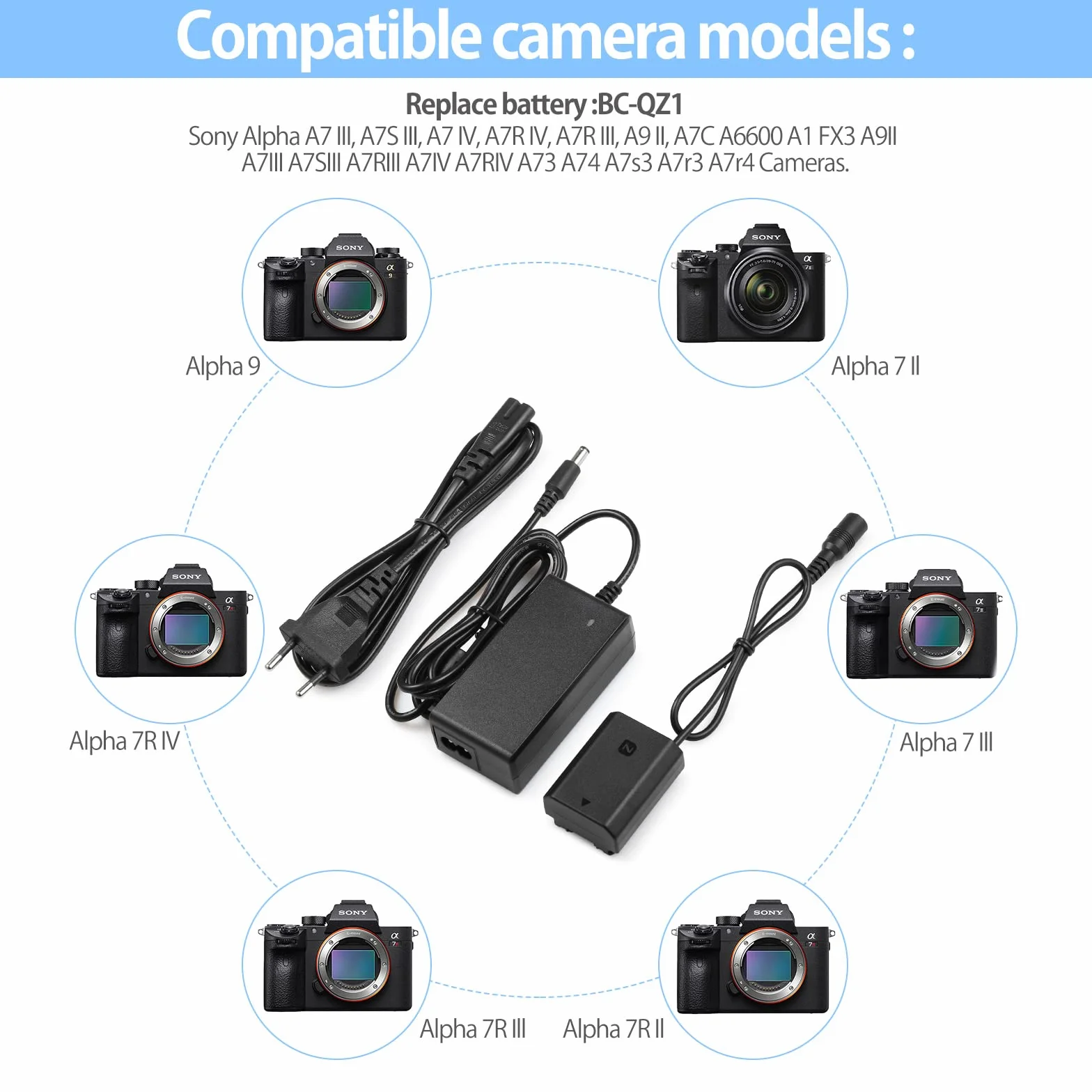 ENEGON NP-FZ100 Dummy Battery AC-FZ100 DC Coupler Adapter Kit kompatybilny z Sony A6600, A7C, A7III, A7RIII, A7RIV, A9, A9R, A9S, Alpha 9, Alpha 9R, Alpha 9R, Alpha 9S, Alpha 9S, kamera cyfrowa