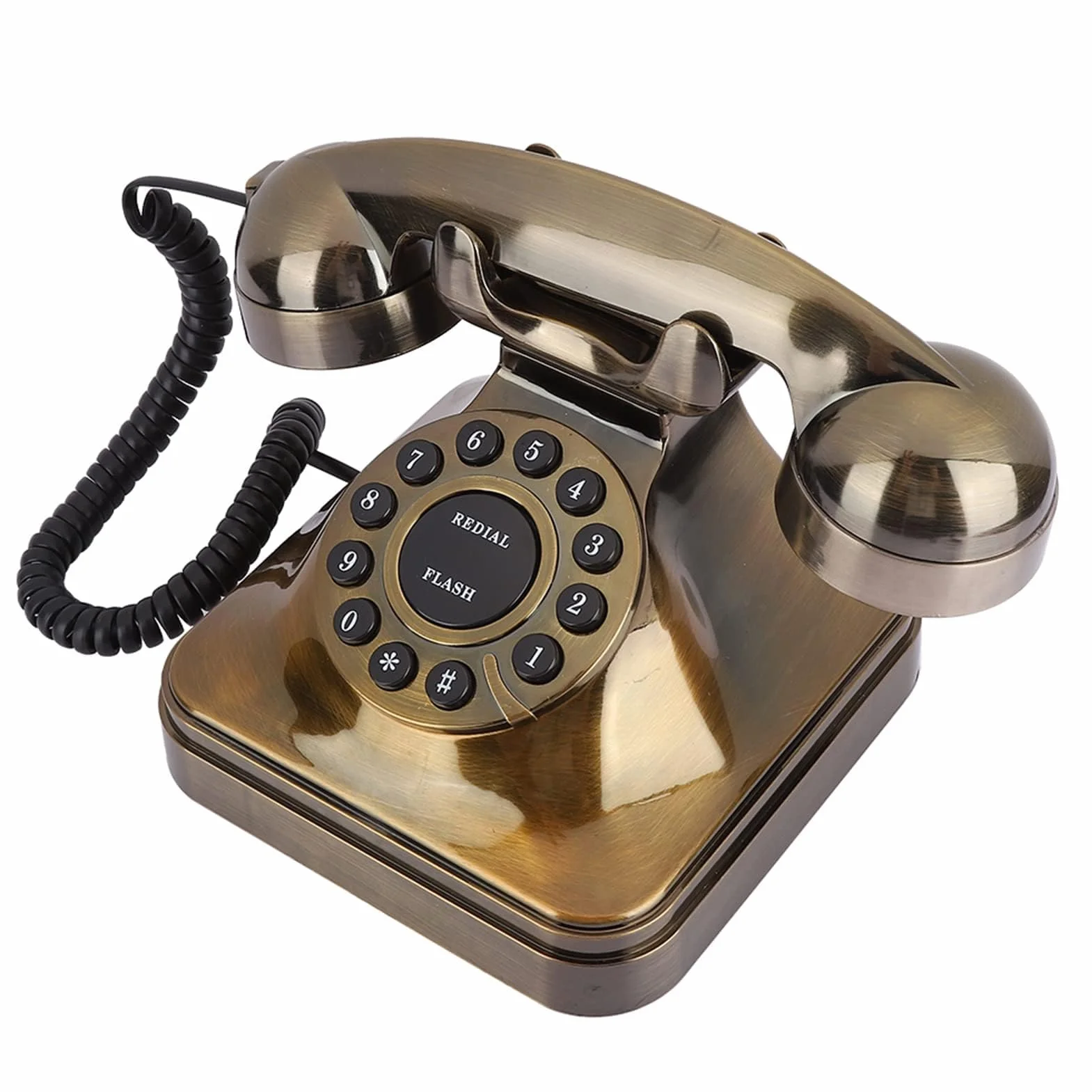 Ejoyous Antyczny telefon, retro vintage brązowy telefon stacjonarny staromodna tarcza z przyciskiem przewodowy telefon dekoracyjny rozmówca na biurko do domu biura hotelu dekoracja