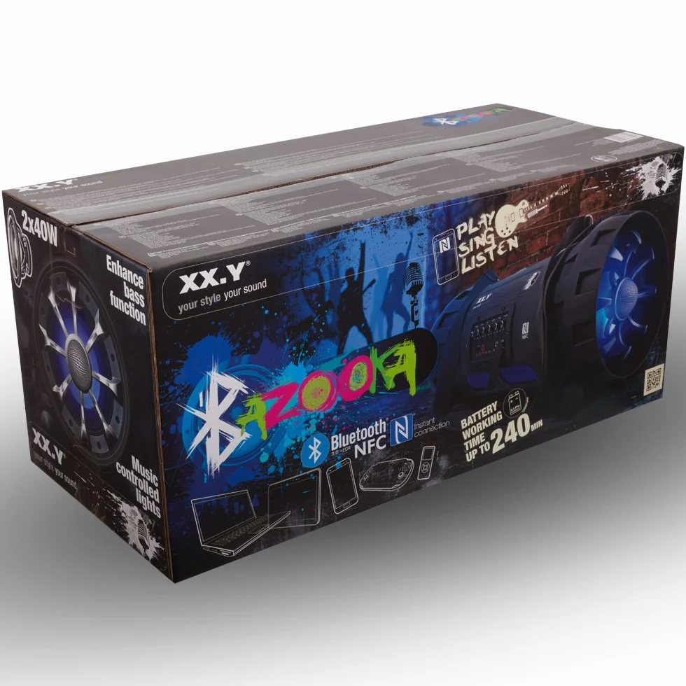 XX.Y P-127J przenośny głośnik Bluetooth Boom Box (NFC) z wbudowanym akumulatorem/wejściem audio do mikrofonu/instrumentu muzycznego/odtwarzacza MP3, czarny