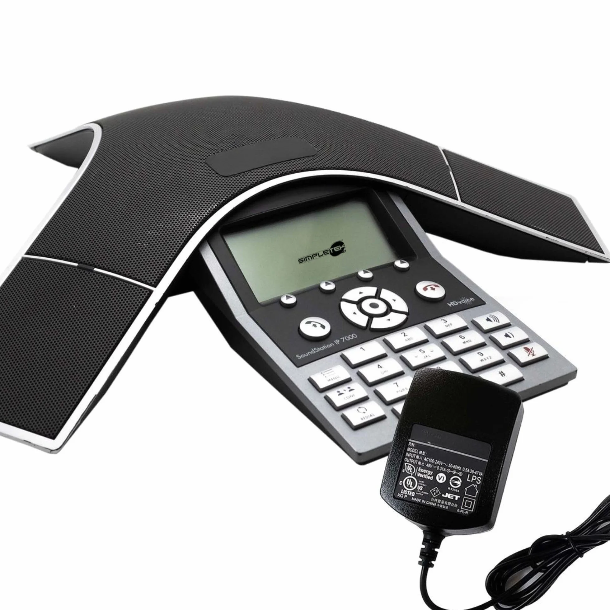 SIMPLETEK - Telefon konferencyjny IP, wyświetlacz LCD, HD Audio, SIP PoE, technologia Full-Duplex, z zasilaczem (odnowiony)