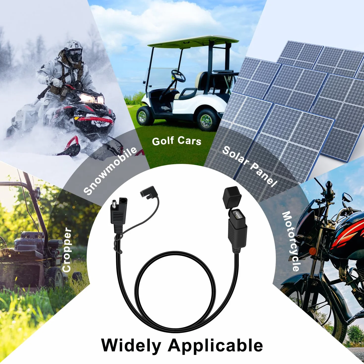 SAE na kabel USB 18 AWG 5 V 2,1 A, adapter SAE 2-pinowy na USB, z wodoszczelną osłoną, do telefonu, tabletu, ładowarki GPS (przyłącze 1, 1 m)