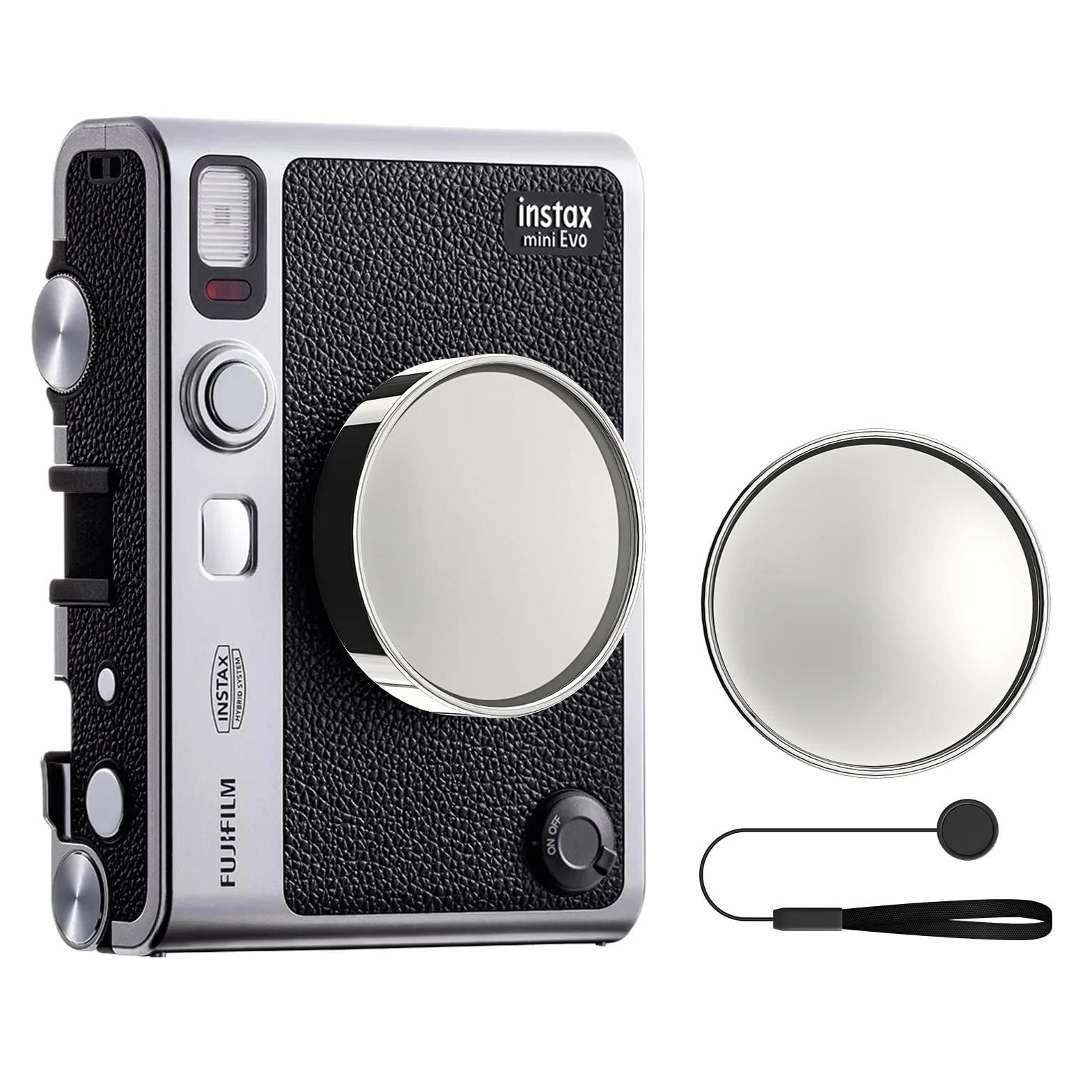 MUZIRI KINOKOO Osłona obiektywu do aparatu Fuji Instax Mini EVO, wysokiej jakości plastikowa osłona z flokowaną wewnętrzną linką, srebrna