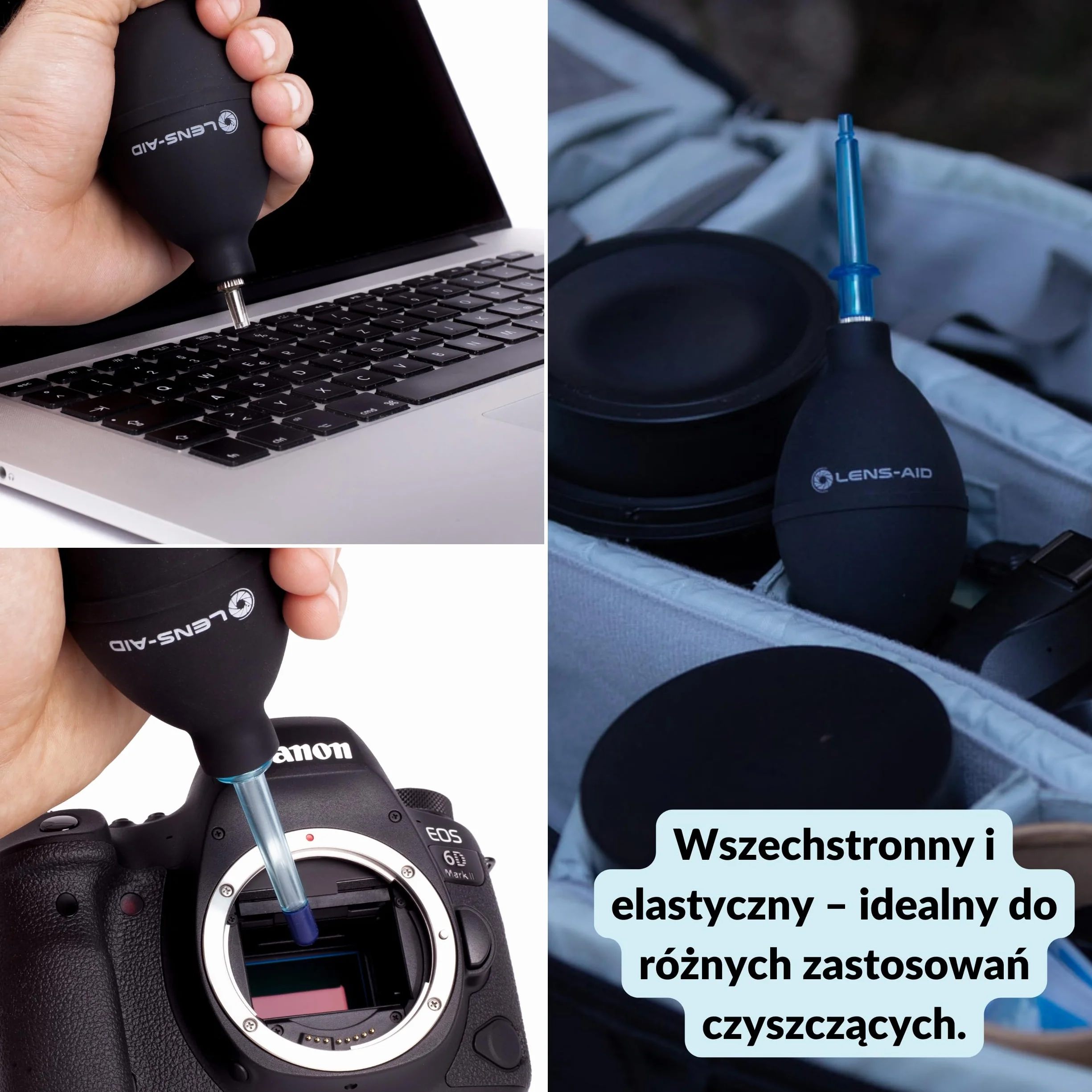 Lens-Aid Gruszka Powietrzna – Air Blower z 2 Dyszami i Gumową Końcówką – Do Czyszczenia Sensora, Obiektywu, Ekranu, Klawiatury – Mocny Strumień Powietrza, Bezpieczne Czyszczenie Sprzętu