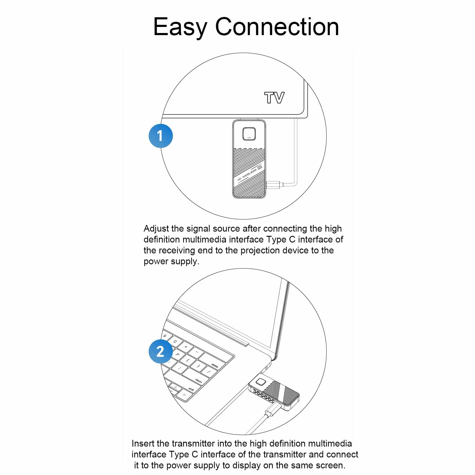Elprico Bezprzewodowy Nadajnik i Odbiornik HDMI, 50M/164FT, Dekodowanie 4k, Wyjście 1080P, Przenośny Dwuzakresowy moduł Plug & Play 5G/2.4G do Projektora Telewizyjnego