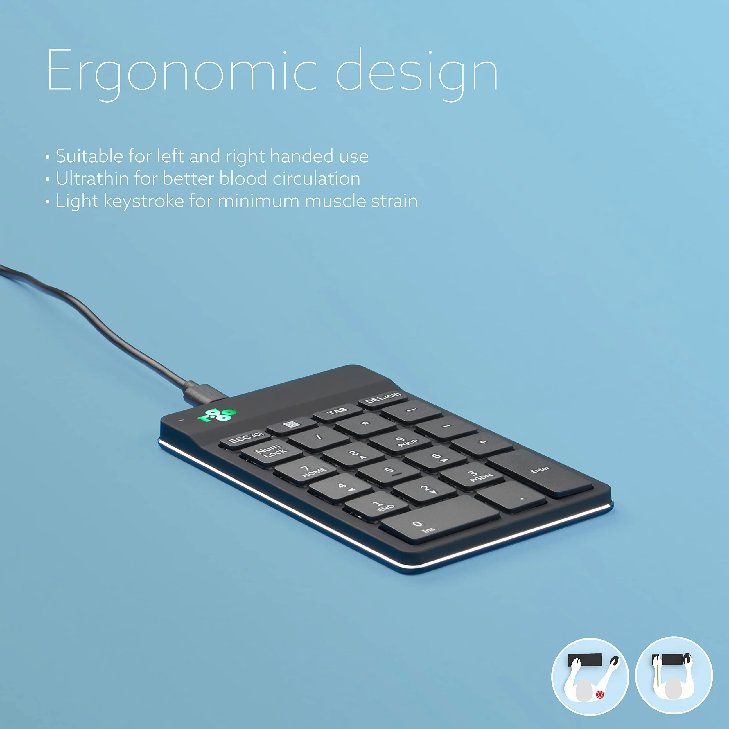 R-Go Tools R-Go Numpad Break klawiatura numeryczna z portem USB, przewodowa, czarna RGOCONMWDBL