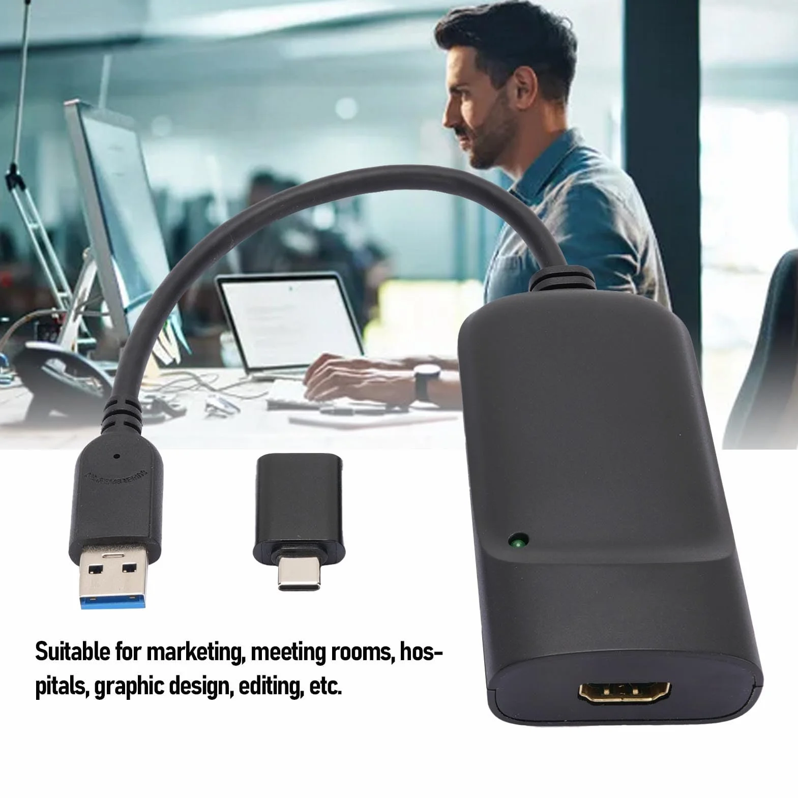 Ejoyous Adapter USB 3.0 do Interfejsu Multimedialnego Wysokiej Rozdzielczości 2K, Konwerter Audio-wideo ABS z Wejściem Mikrofonowym, Obsługa Rozszerzonych Trybów Lustrzanych do Edycji spotkań