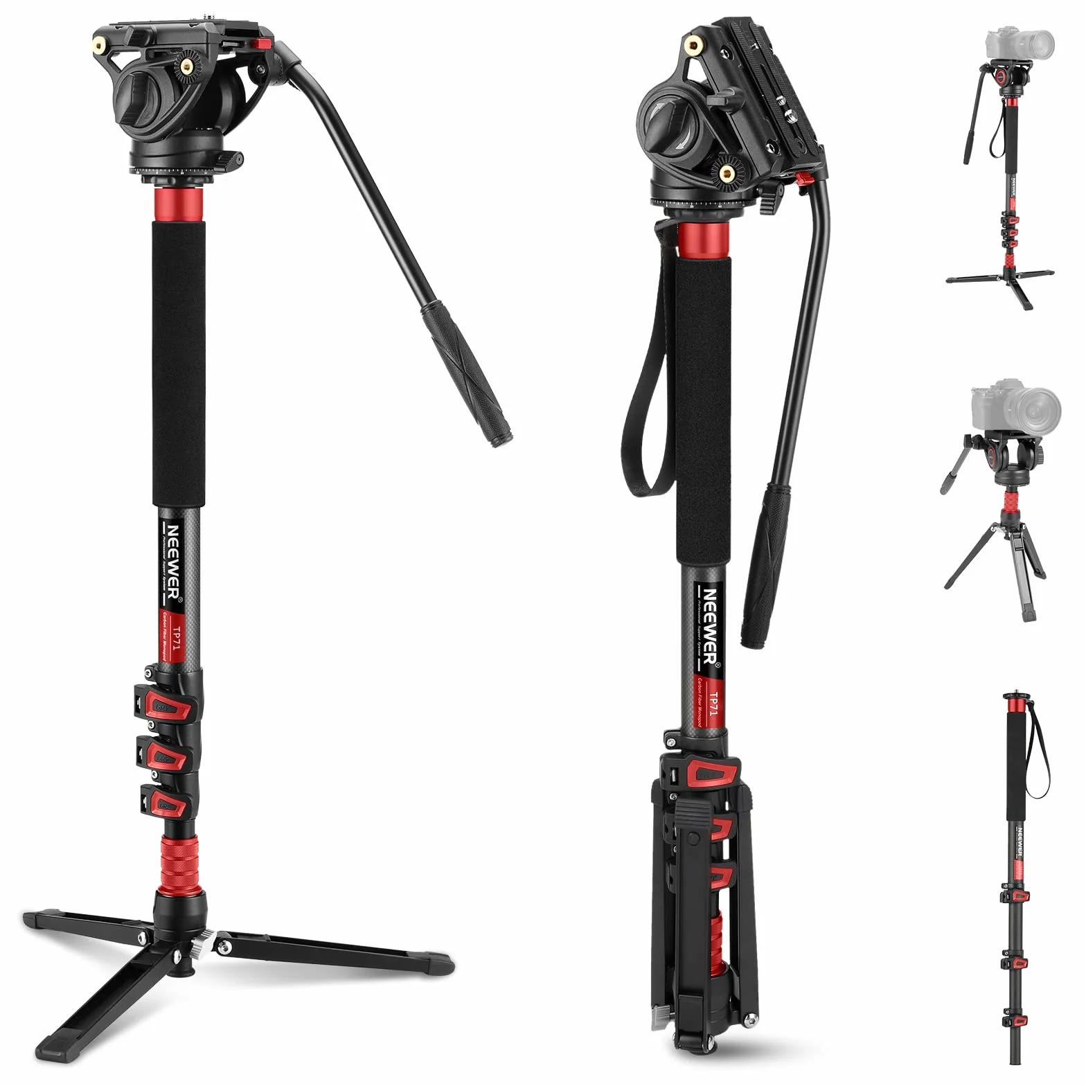 NEEWER Monopod do aparatu 71,6 cala teleskopowy monopod z włókna węglowego z szybkim uwalnianiem płyta do DJI RS Gimbals Manfrotto zdejmowana podstawa do kamery wideo, maksymalne obciążenie