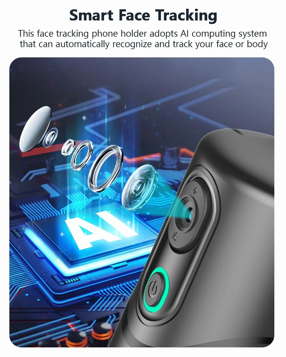 Auto Face Tracking Phone Holder,No App Required,360° Rotation Phone Camera Stand with Remote and Gesture Control, Smart Shooting Tripod for Vlog/TIK Tok Live Streaming YouTube Video Recording