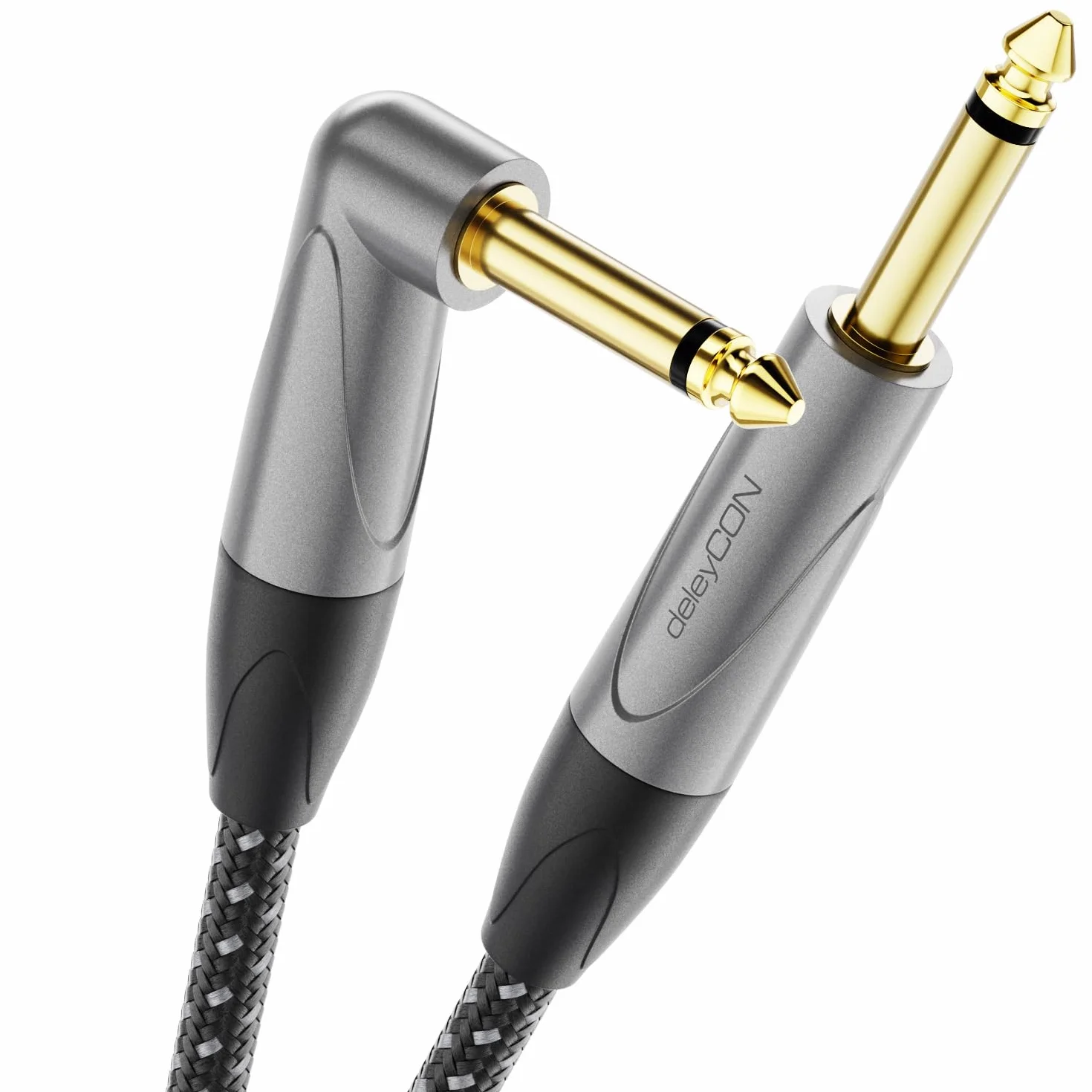 deleyCON Kabel Gitarowy 6,35 mm 5 m, Kabel Instrumentalny TS Mono z Wtykiem Kątowym - do Gitary Elektrycznej, Basu, Perkusji, Pedałów Efektów, Wzmacniaczy, Mikserów, Tunerów, Głośników