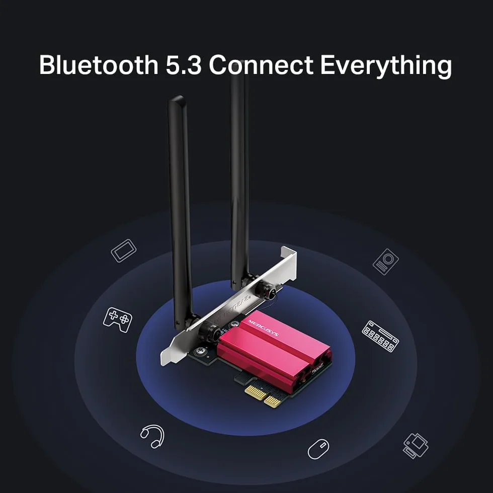 [Nowość] Karta sieciowa MERCUSYS MA86XE AXE5400, Wi-Fi 6E z Bluetooth 5.2, potrójne pasmo, 6 GHz/5 GHz/2,4 GHz, kompatybilna z Windows 11 i 10, MU-MIMO, OFDMA, standard szyfrowania WPA3