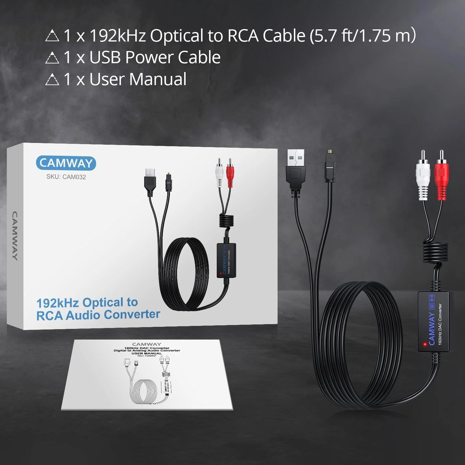 CAMWAY Cyfrowy konwerter audio na analogowy SPDIF do RCA konwertuje Toslink RCA optyczny DAC