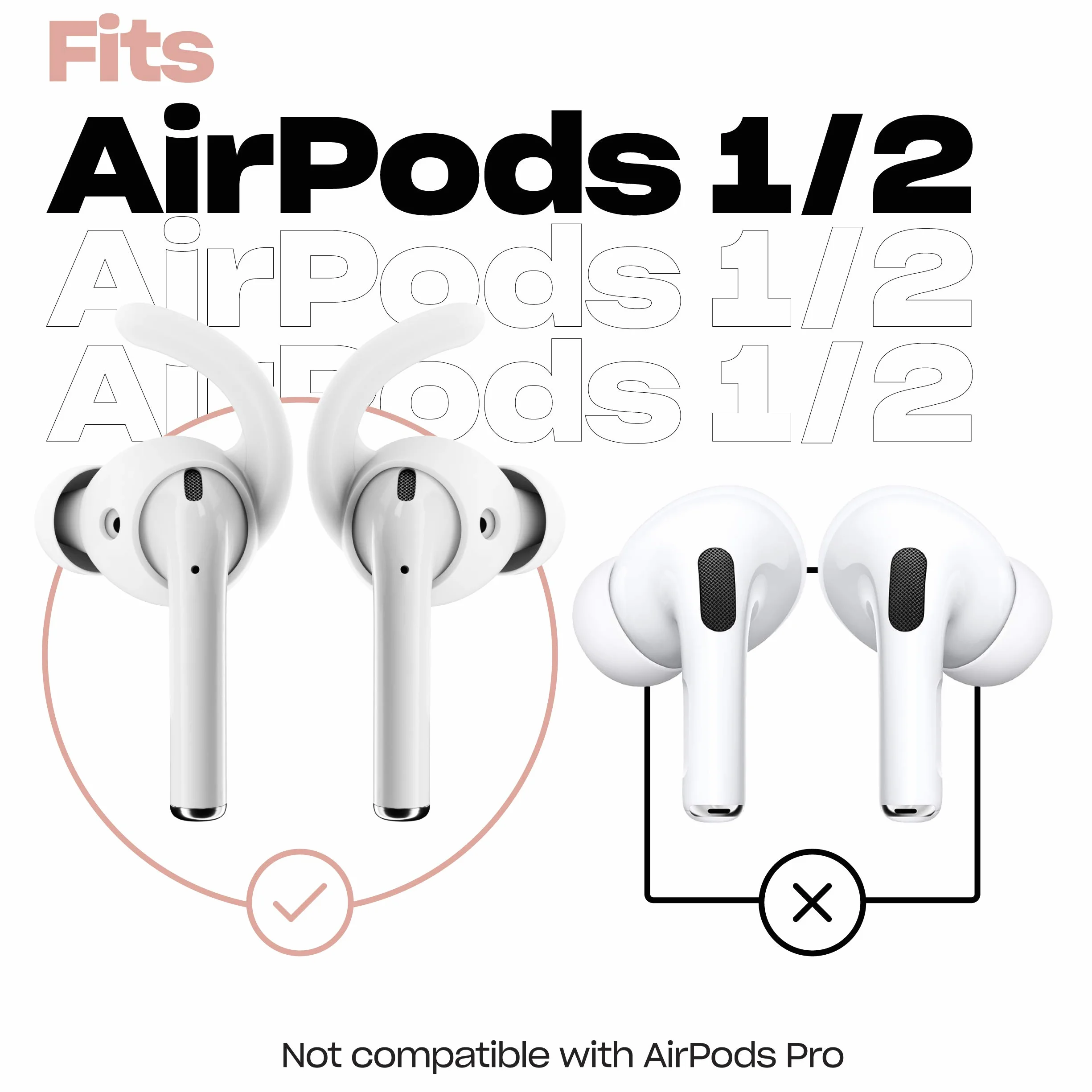 Keybudz EarBuddyz Ultra douszne, antypoślizgowe, silikonowe nakładki do słuchawek Apple AirPods, słuchawki EarPods, akcesoria do słuchawek, nauszniki, słuchawki, sportowe, białe