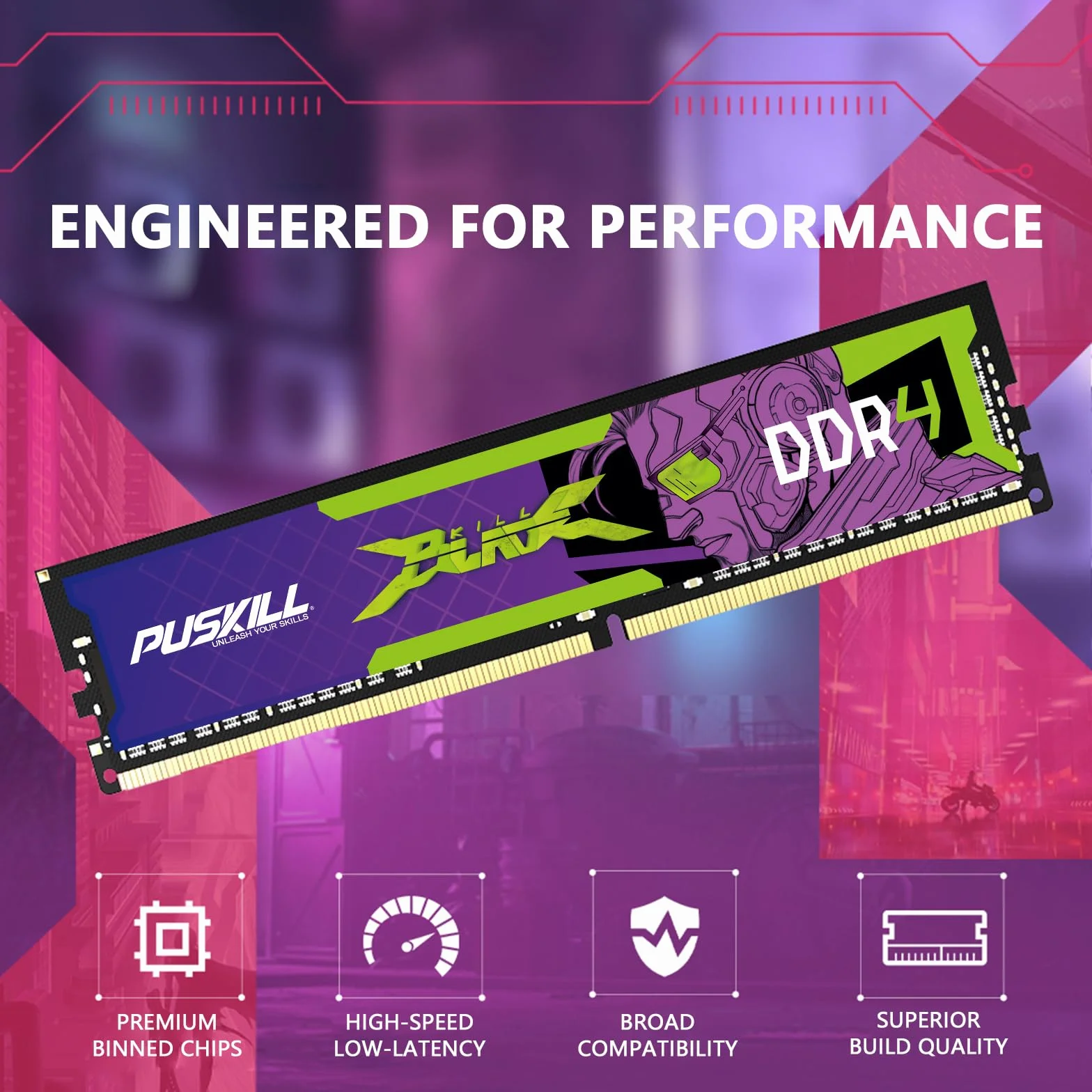 PUSKILL DDR4 32 GB (2 x 16 GB) 3200 MHz PC RAM, CL16-18-18-42, 1,35 V, zestaw pamięci stacjonarnej do gier i obliczeń o wysokiej wydajności, kompatybilny z Intel i AMD