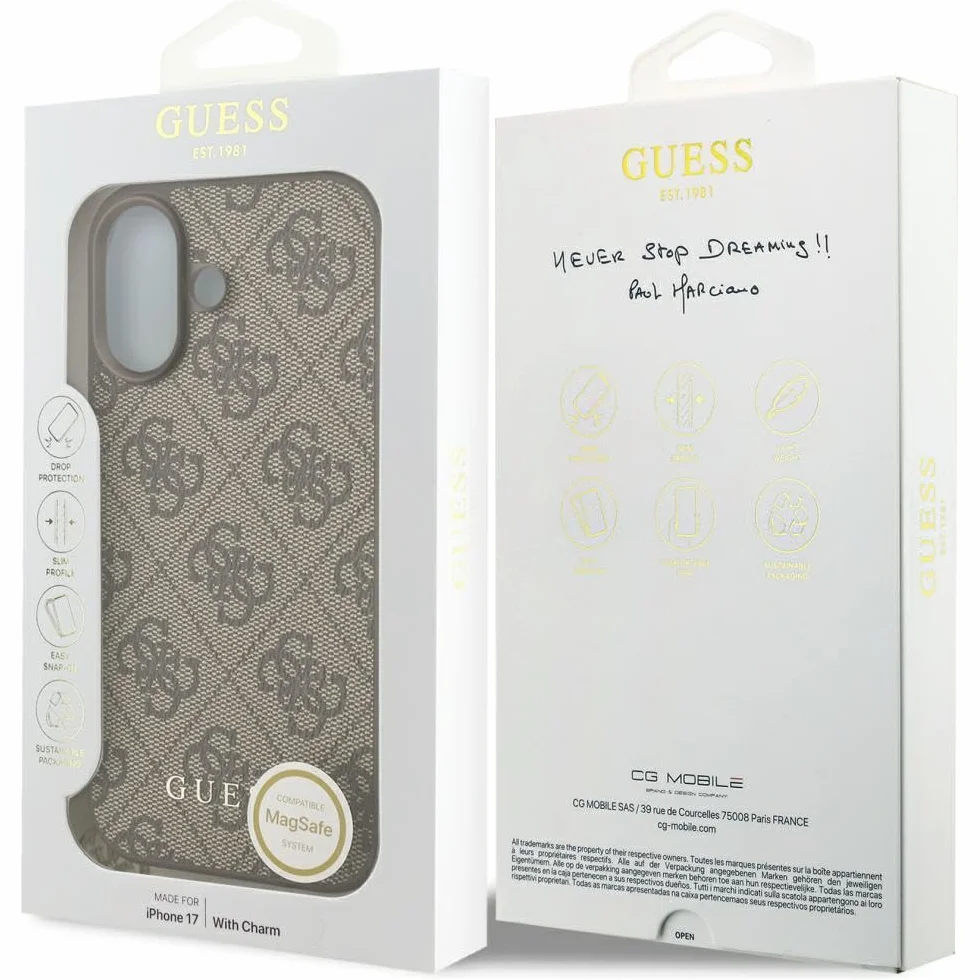 CG MOBILE Guess Kolekcja zawieszek 4G kompatybilna z etui MagSafe do iPhone'a 17 (brązowe)