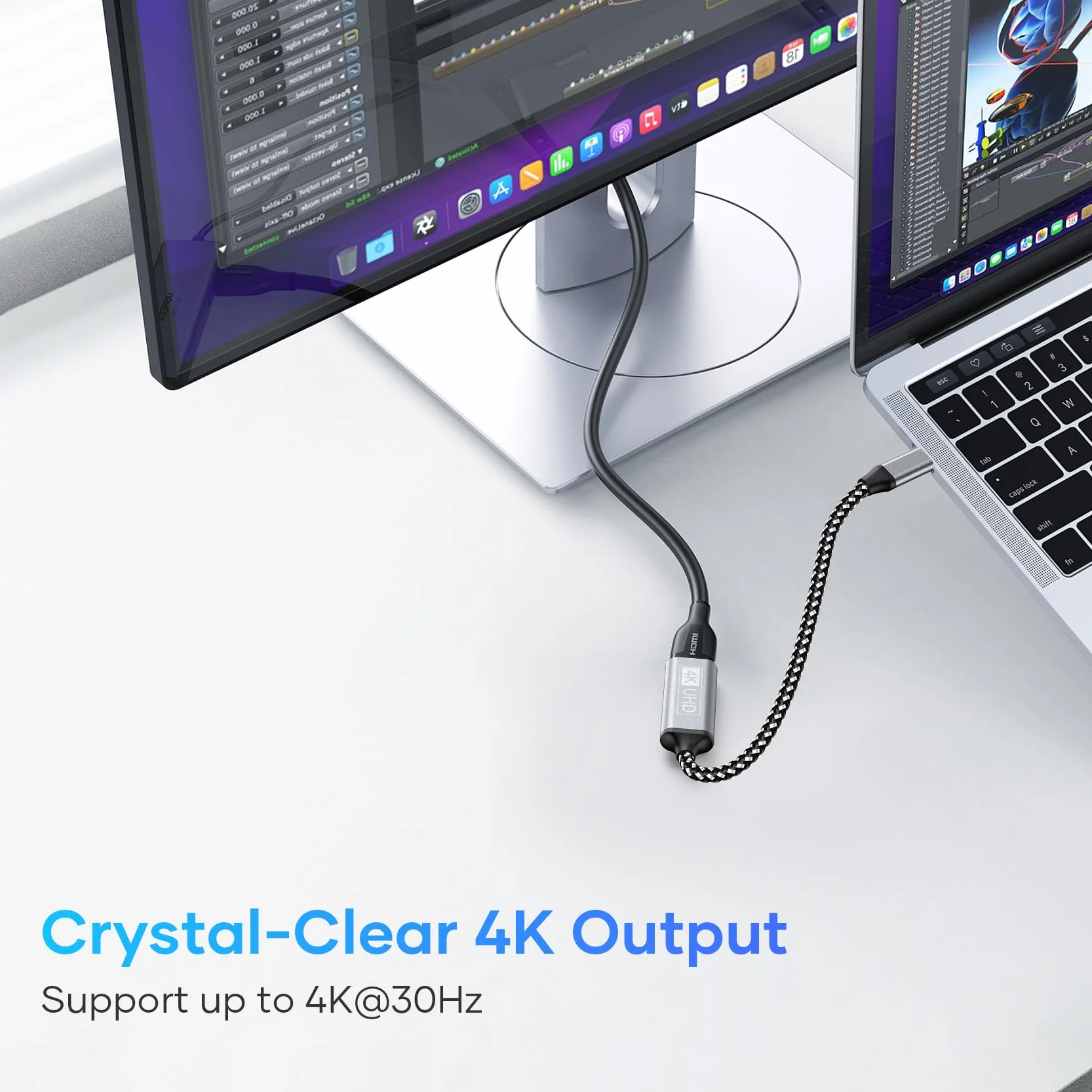 Adapter USB C na HDMI – adapter typu C na HDMI 4K (kompatybilny z Thunderbolt 3), wyjście audio wideo do iPhone iPhone 16/15 Pro/Max, MacBook Pro/Air, Pixelbook, Surface Go, iPad Pro,XPS,Galaxy