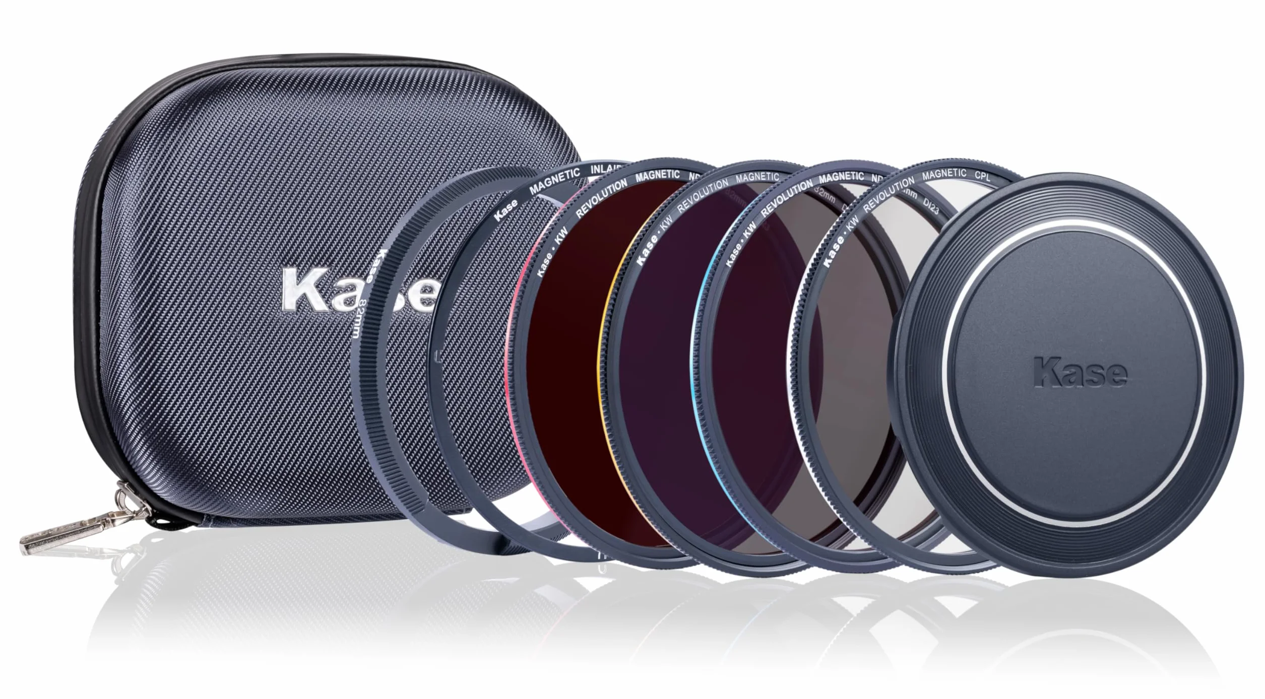Kase Revolution Plus zestaw filtrów głównych, magnetyczne, odporne na wstrząsy, hartowane szkło optyczne, pierścienie oznaczone kolorami, w tym CPL ND8 ND64 ND1000 osłona obiektywu i obudowa (95 mm)