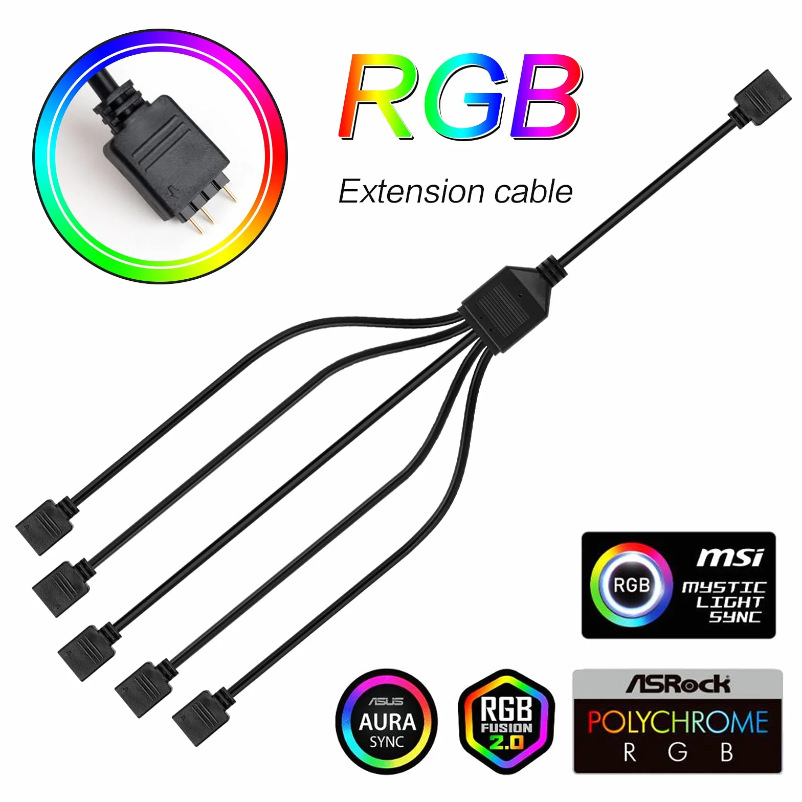 2 szt. rozdzielacz wentylatora RGB adapter 5 V, 1:5 przedłużacz do wentylatora chłodnicy z wtyczkami do obudowy komputera CPU