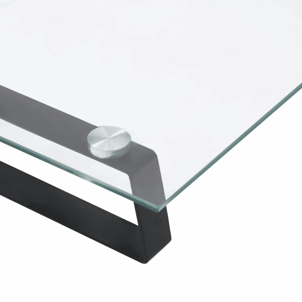 Podstawka pod monitor, czarna, ze szkła hartowanego i metalu, 80 x 20 x 8 cm, obciążenie 10 kg, półka na klawiaturę, podkładka pod mysz, organizer na miejsce pracy, do biura, domowego biura