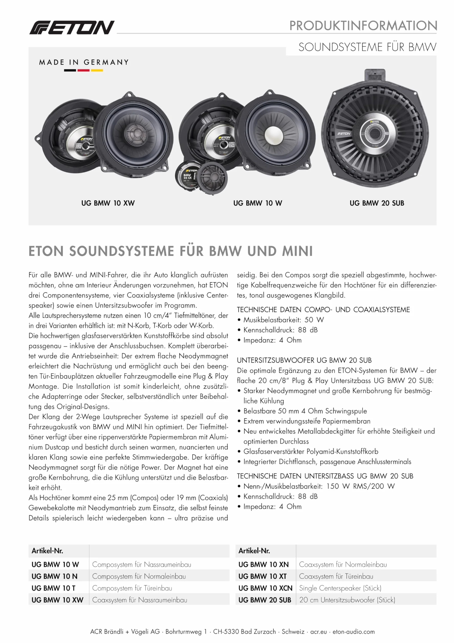 ETON UG-BMW10XCN: 10 cm głośnik centralny, kompatybilny z BMW & MINI - N-Korb | Wydajny 4-calowy 2-drożny głośnik centralny Plug & Play do montażu w desce rozdzielczej, 1 sztuka