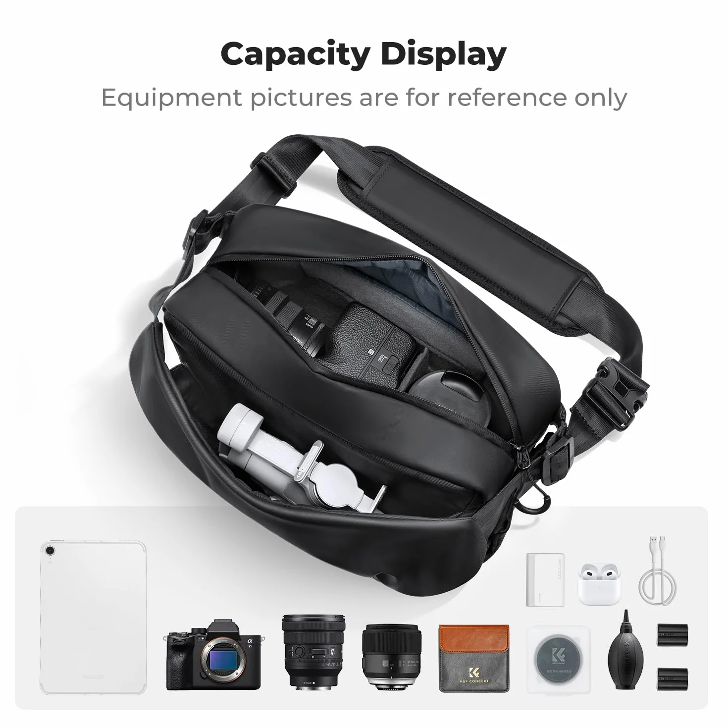 K&F CONCEPT Torba na ramię na aparat, torba na aparat z półotwartą przednią kieszenią. Kompatybilna z aparatami fotograficznymi i obiektywami