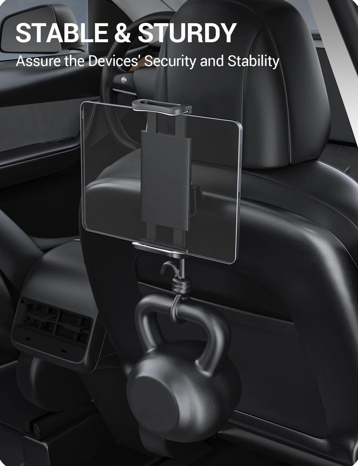 BASENOR 2017-2026 Tesla Model Y Model 3 Model S Model X LR/Plaid Uchwyt na tablet Zag?ówek Uchwyt Tabletu, Regulowany Obrót 360° Tesla Samochodowy Zag?ówek Stojak Cradle Akcesoria