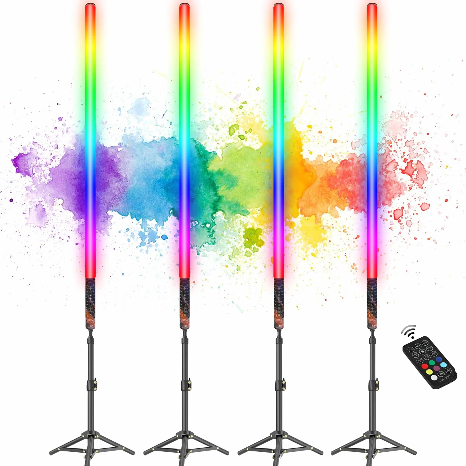 LUXCEO 4 sztuki 85 cm LED kijek świetlny Mood1 ze statywem, fotografia ręczna LED, możliwość przyciemniania światła i pamięci, wbudowany akumulator, lampa fotograficzna RGB do YouTube, TikTok