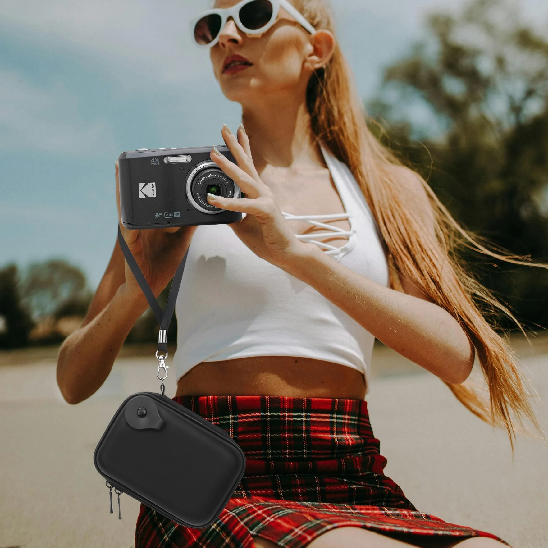 Lacdo Futerał na aparat fotograficzny do KODAK PIXPRO FZ45 / FZ55 / FZ53 / FZ43 16MP Digital Camera, Video Vlogging camera Torba przechowywania Pasuje Baterii, Karty Pamięci, Czarny