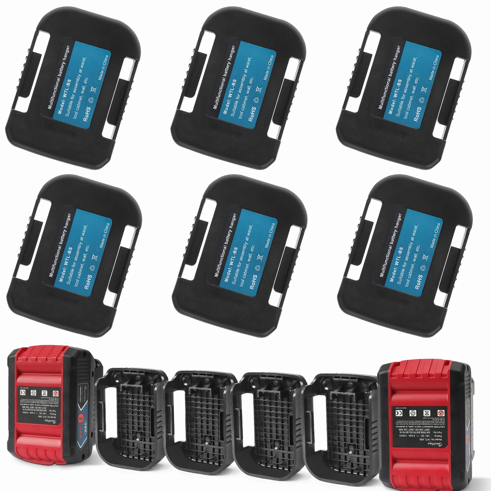 QUPERR 6 uchwytów do baterii kompatybilnych z Bosch Professional 18V | 6 uchwytów ściennych kompatybilnych z akumulatorami Bosch Professional 18V GBA do warsztatu i garażu